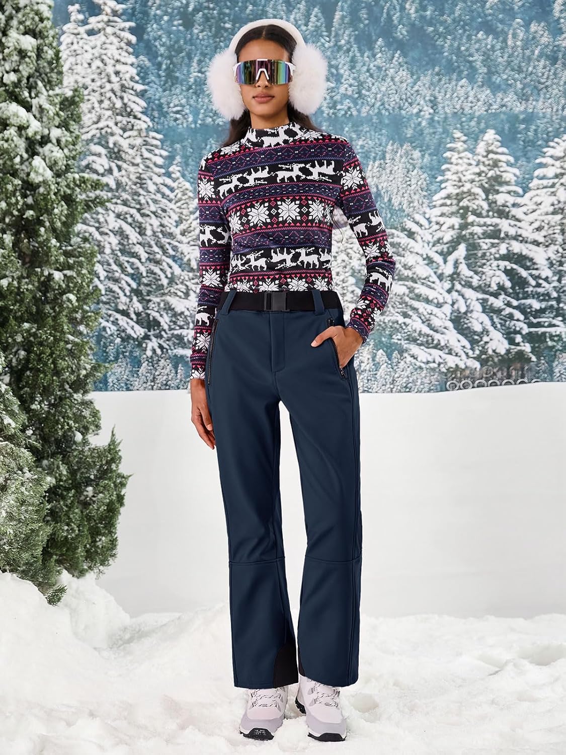 Yousify Womens Snow Ski Pants Waterproof Softshell Insulated Fleece Lined Snowboard Pants for Winter Outdoor Hiking - Image 3