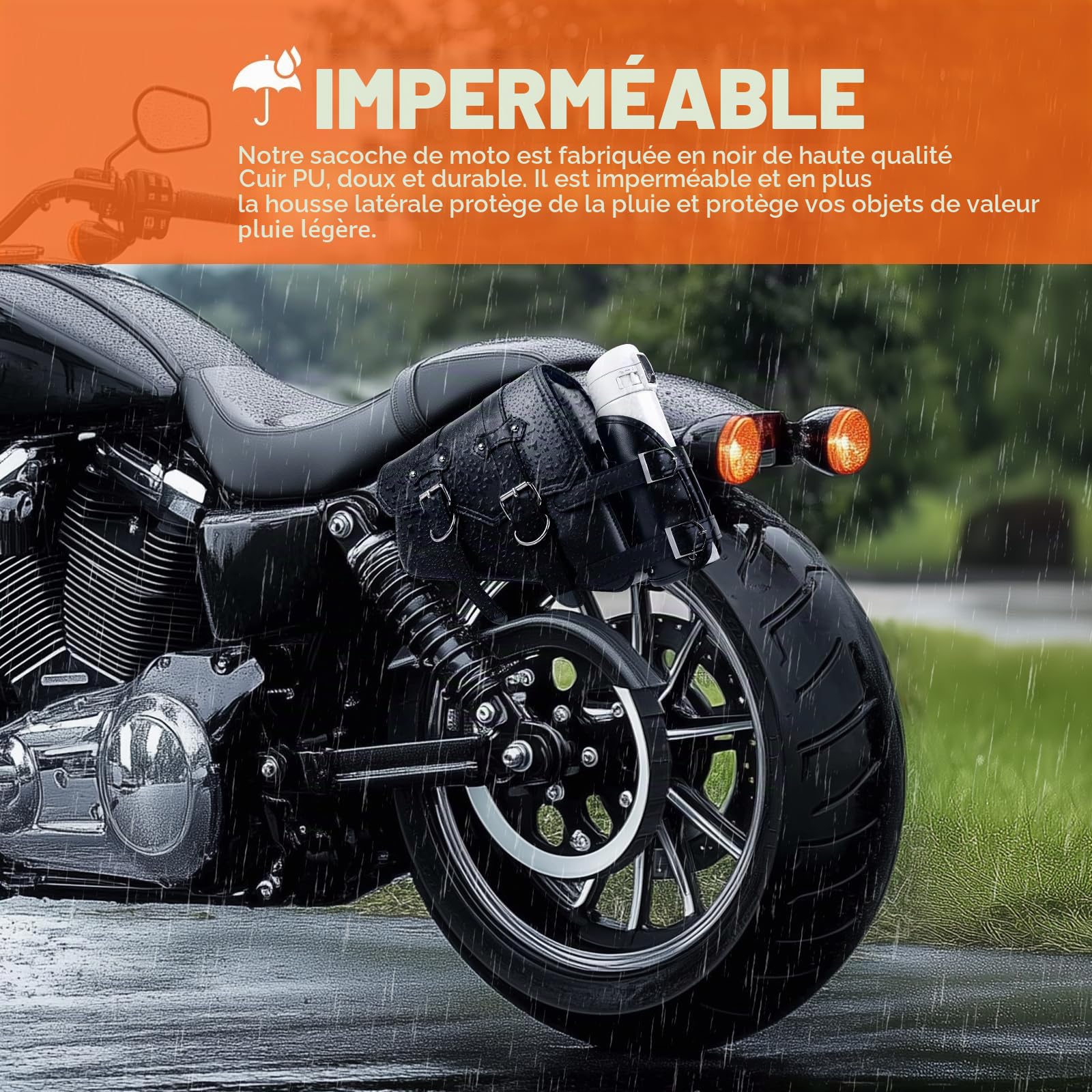 DREAMIZER 1 Paire Sacoches de Moto Latérales de Rangement Noires Gauche Droite Porte-gobelet en Cuir PU Compatible avec Harley Sportster XL883 Honda Suzuki Yamaha