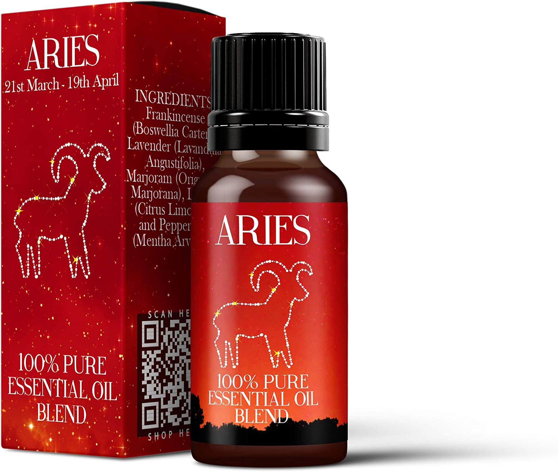 Mystix London | Aries Zodiac Sign Essential Oil Blend 10ml | 100% Pure & Natural | Aromatherapy for Fire Signs | Frankincense, Lavender, Lemon, Marjoram, Peppermint | Vegan, GMO Free