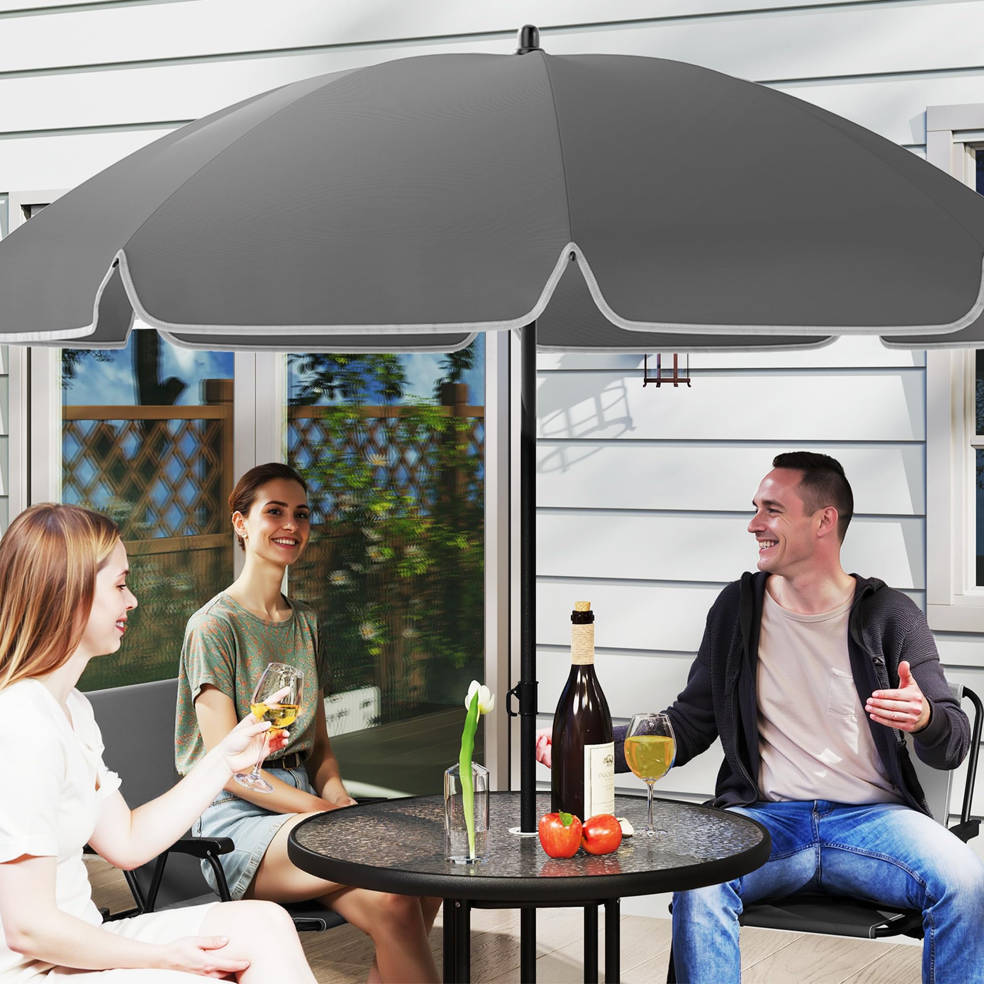 Outsunny zestaw 6-częściowy mebli ogrodowych: 4 krzesła składane, stół szklany, parasol, patio, taras, szary