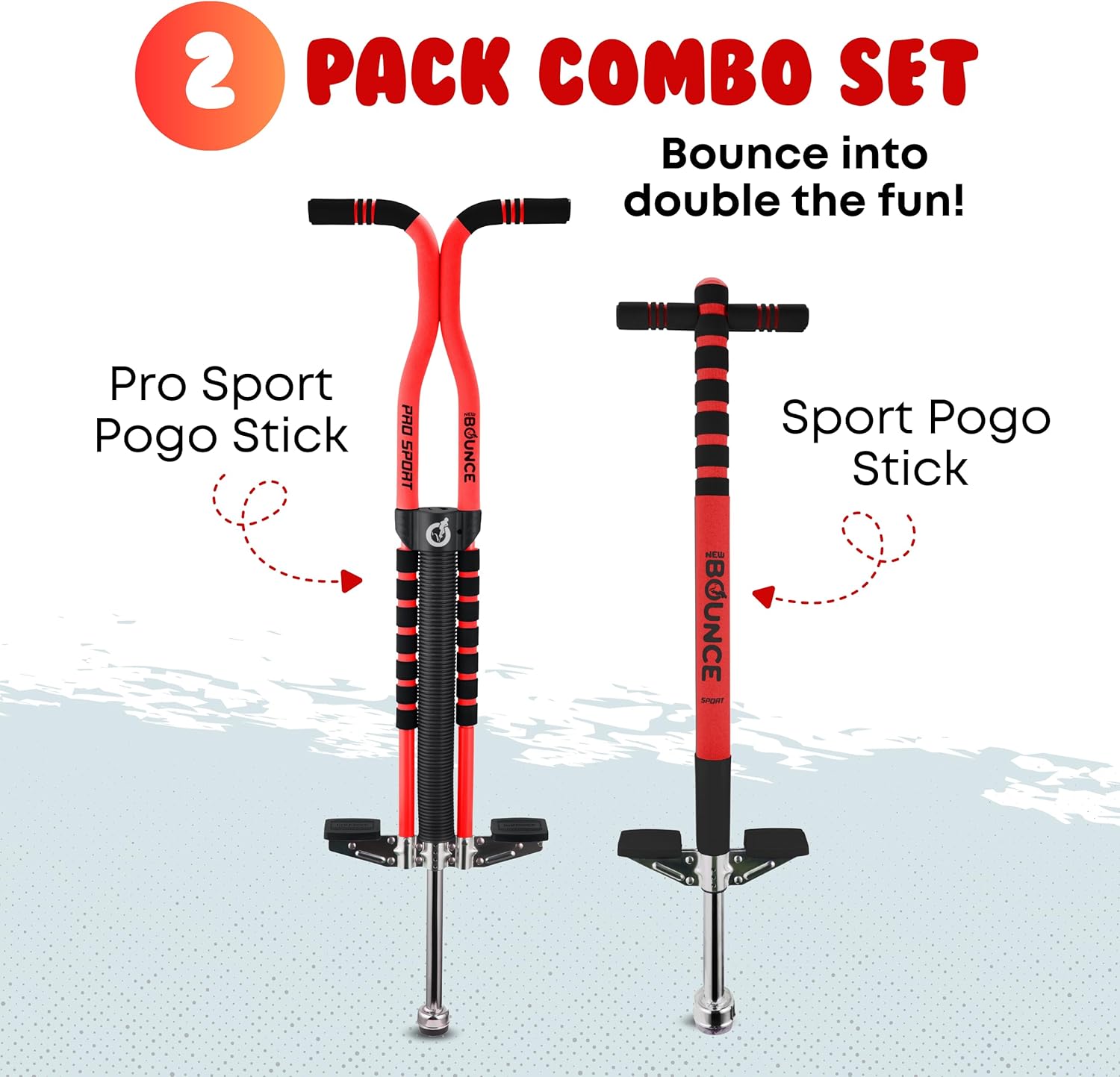 New Bounce Pogo Stick 2-Pack Combo – Kids Sport & Pro Pogo Sticks with Foam Grips – Beginner & Intermediate Models, Outdoor Active Toy for Boys & Girls