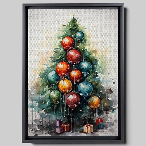 Watercolor Christmas Tree Wall Art Decor, Cute Holiday Decorations for Home, Living Room, Bedroom, Secret Santa Gift for Office Party, Pine Tree