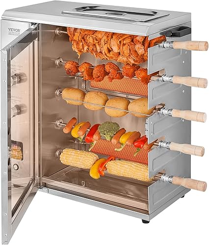 Miniatura 9 de VEVOR Shawarma - Máquina de parrilla con 5 cuerdas de capacidad para barbacoa, máquina de cocina Shawarma de pollo con 2 quemadores, asador vertical