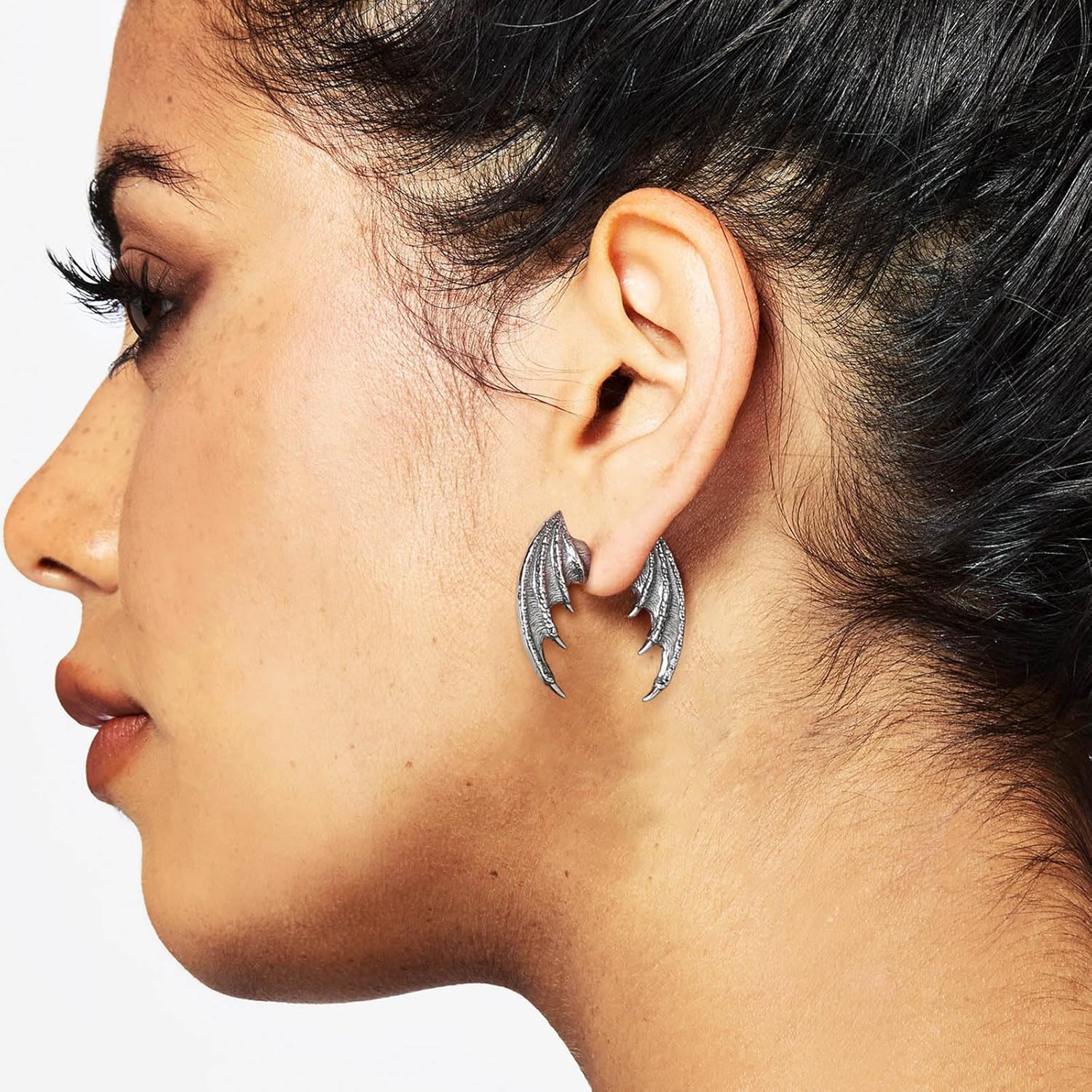 HZMAN Halloween Punk Earrings, Gothic Large Stainless Steel Bat Wing/Dragon Wing Stud Earrings - Image 3