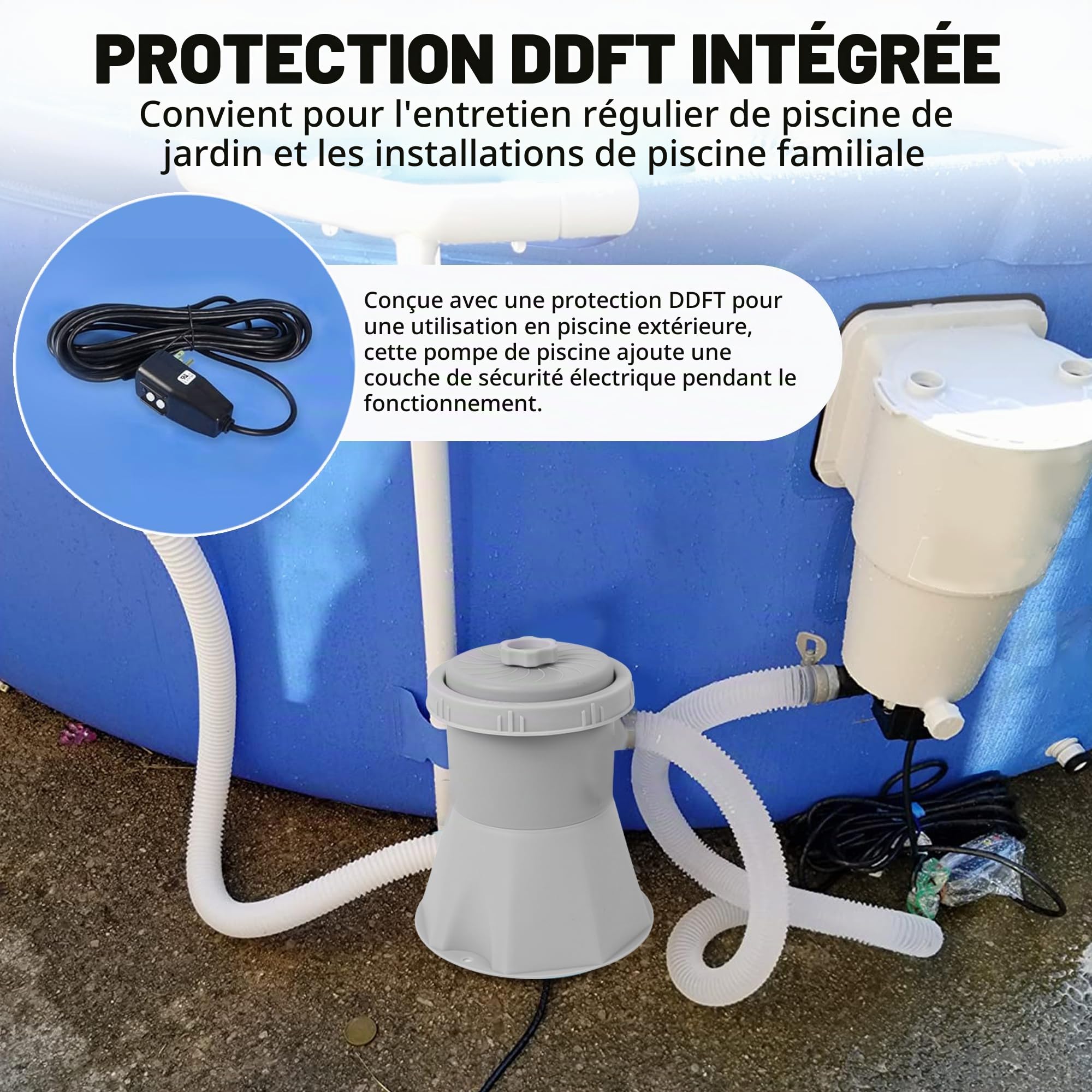 TonGass Pompe de filtration de piscine 1136 L/h (300 GPH) pour petites piscines hors sol, système de pompe à filtre à cartouche avec GFCI, pompe de circulation d'eau pour le nettoyage de la piscine et