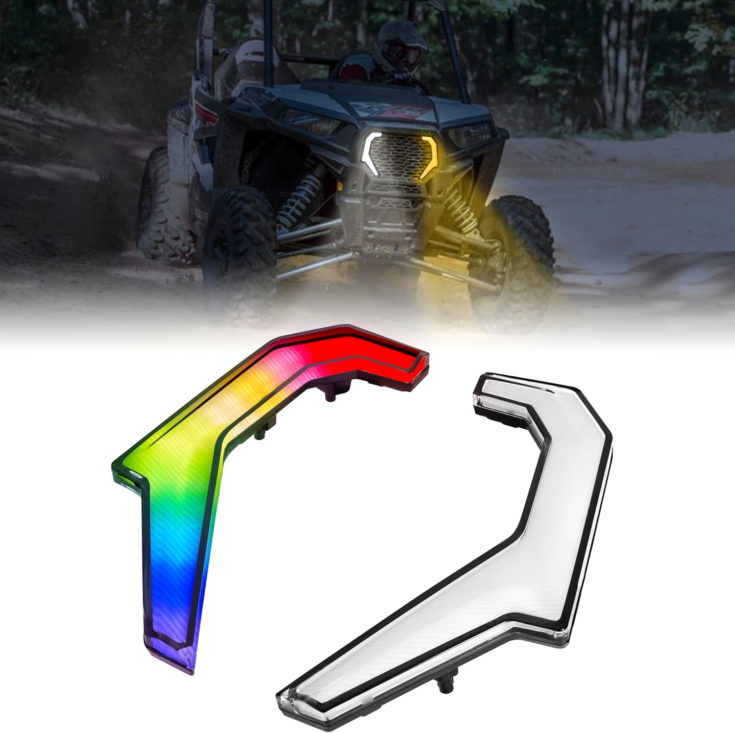 SAUTVS Smart RGB LED Accent Fang Lights for Polaris RZR XP 1000 2014-2018/RZR 900 XC 900S 2015-2020 Accessories, App Controlled Colors Turn Signals Startup Animation Music Sync Signature Lights
