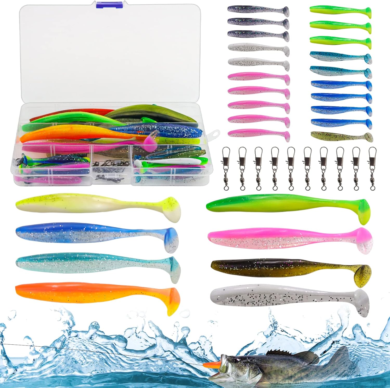 Lot de 6 leurres de pêche souples en caoutchouc pour perche avec hameçons, poissons, truite, sandre et perche, têtes plombées pour homme