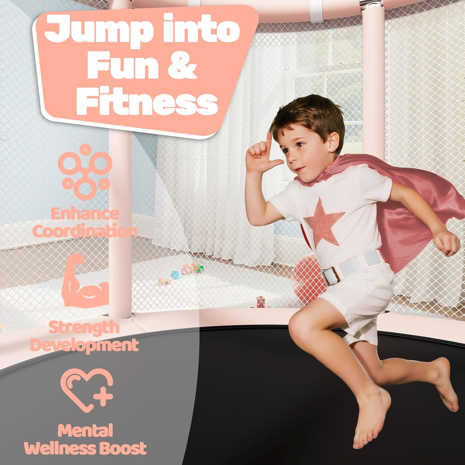 55" Trampoline for Kids, 440lbs Capacity Indoor & Outdoor Toddler Trampoline, Gifts for Boys & Girls