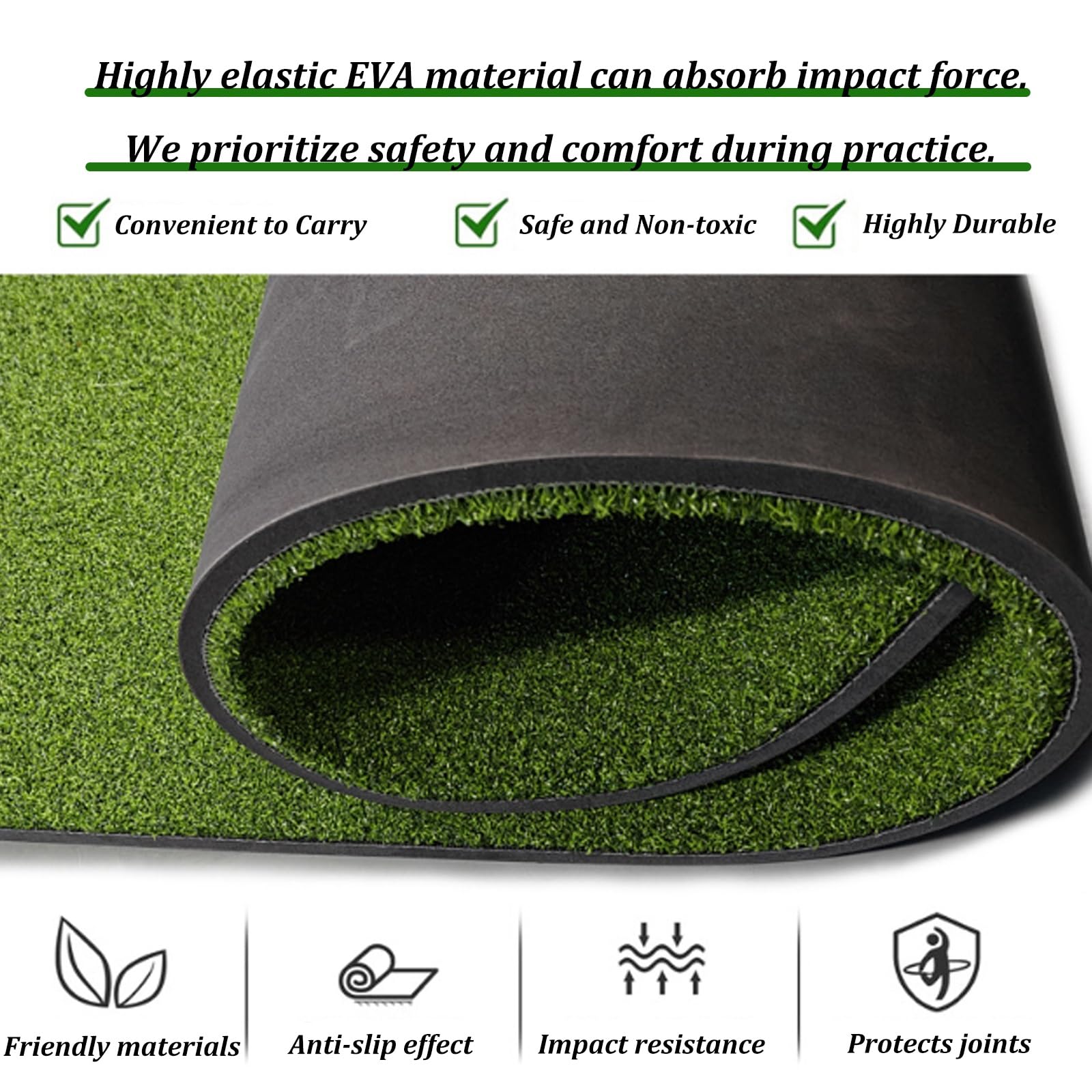 Tappetino da golf, design a doppio tappeto erboso per interni ed esterni, con base in EVA per assorbimento degli urti, tappetino portatile per allenamento in cortile e campo di guida