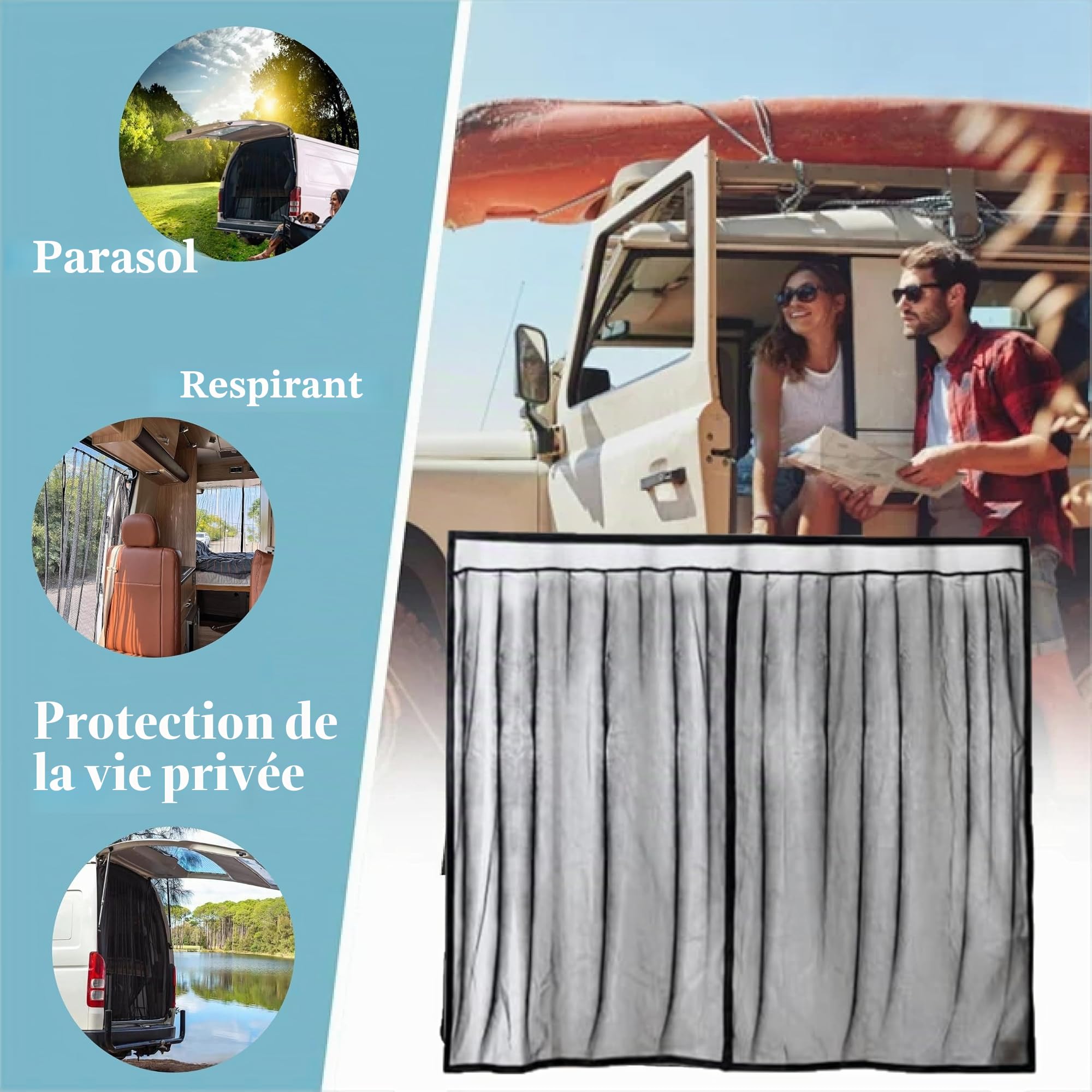 Moustiquaires pour Portes Latérales pour VW T6, Magnétique Résistant Aux UV Moustiquaire pour Porte Camionnette Voiture Anti-Moustique avec Sac De Rangement