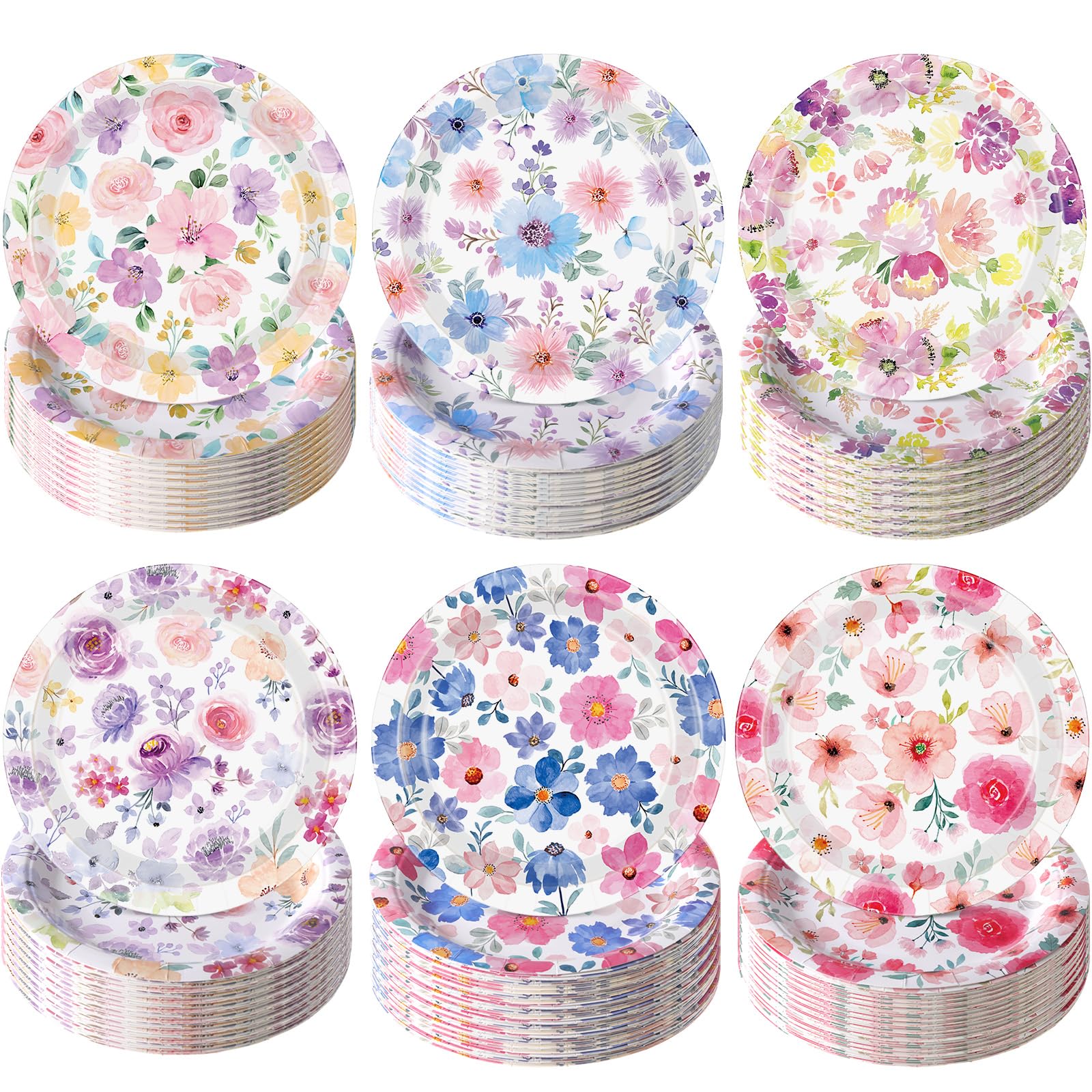 Funnymoom 60 Pcs 7 Inch Floral Paper Plates Watercolor Summer Flowers Disposable Dessert Plate Bouquet Meadow Party Decoration for Spring Bridal Baby Shower Wedding Birthday Tea Party Supplies