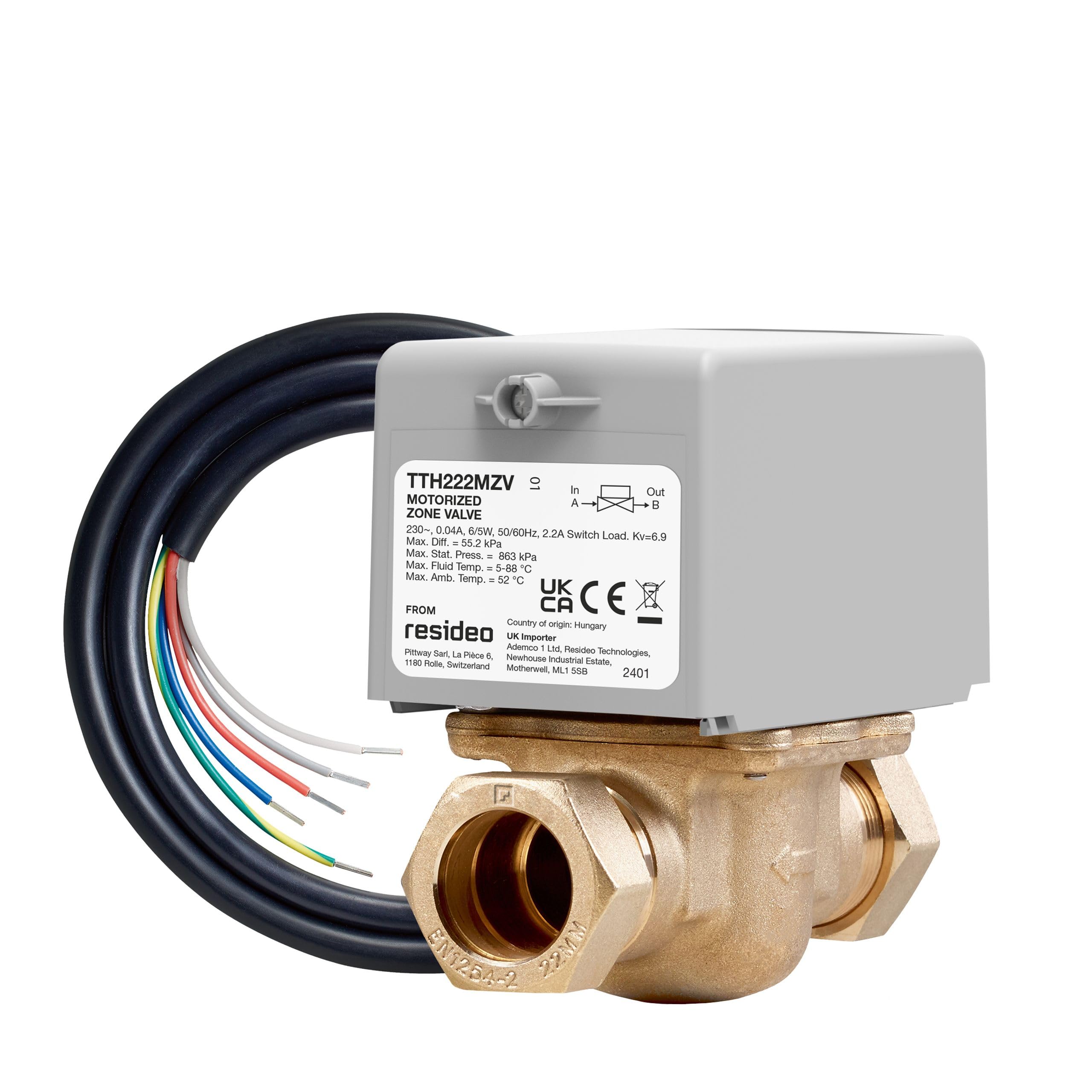 TotalHome - 2 Port 22mm Motorised Zone Valve (Replaces V4043H1056) TTH222MZU, White, 0.7173 liters
