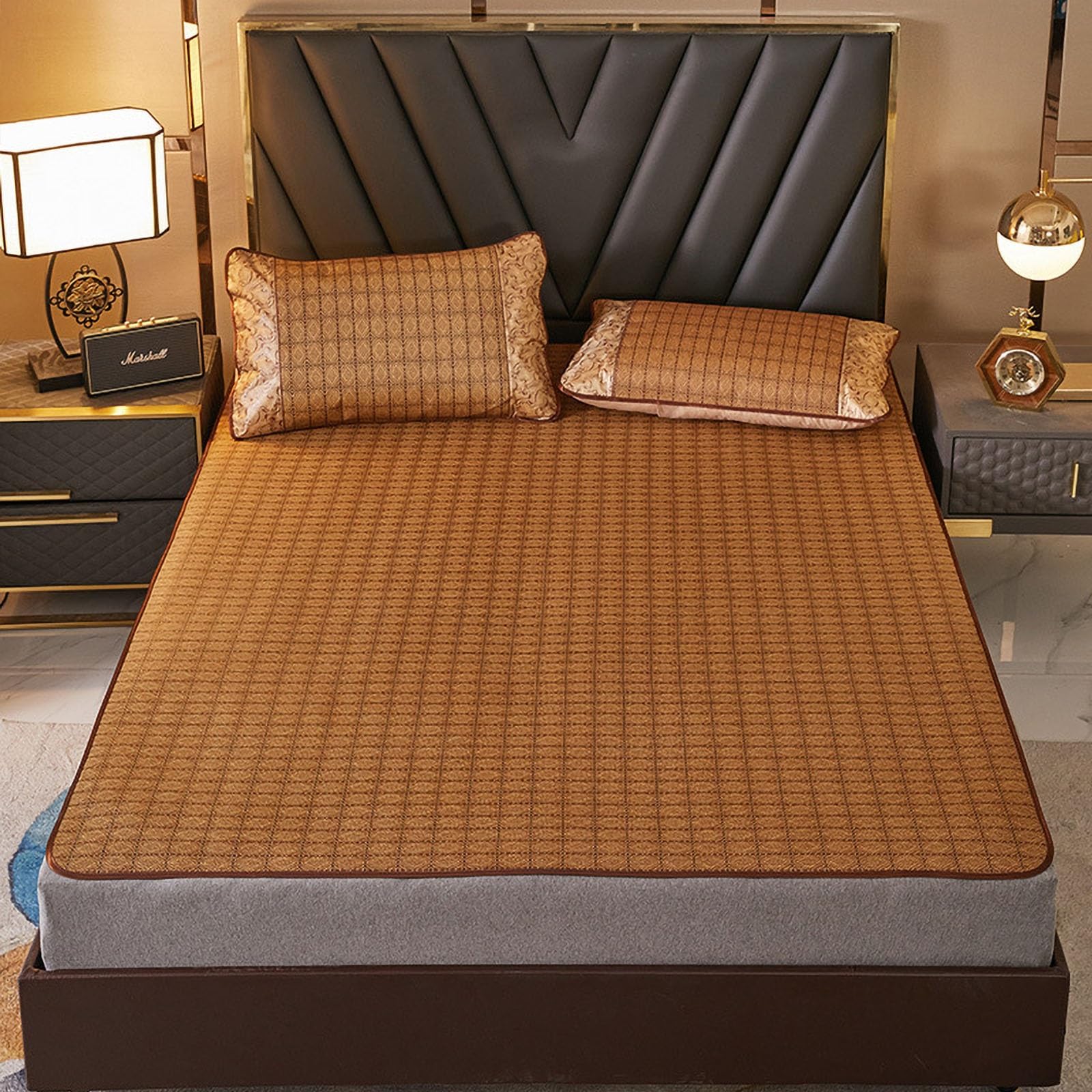 EGZASDI Summer Bamboo Mat Bed, Summer Ice Silk Foldable Double-Sided Bamboo Rattan Cooling Mat, Carbonized, Multi Sizes(90 * 195cm)
