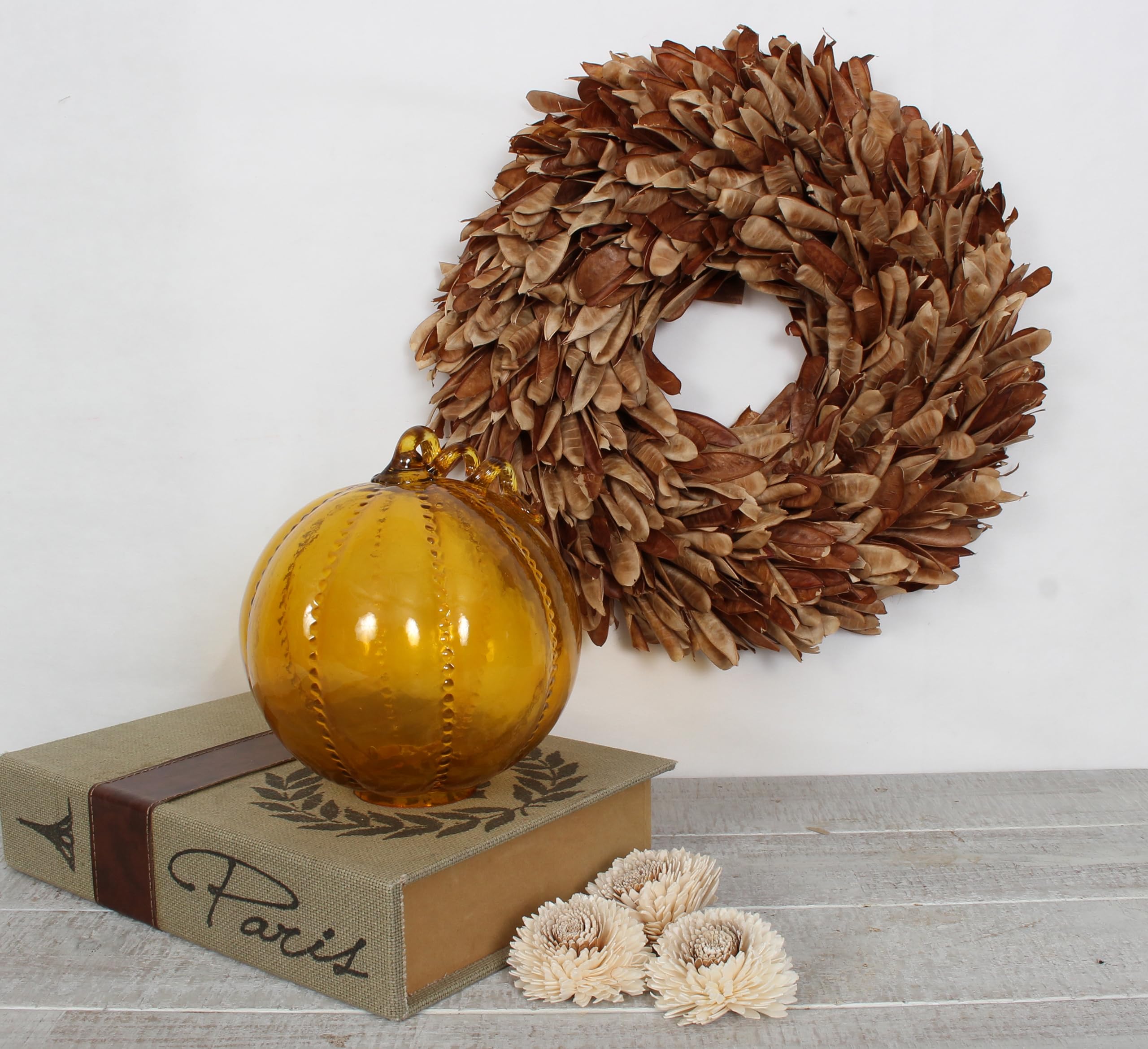 Sweet Summer Living Pumpkin 8 Inch Width X 9 Inch Height Glass Amber. Perfect for Harvest Décor, Fall Décor & Thanksgiving Décor.