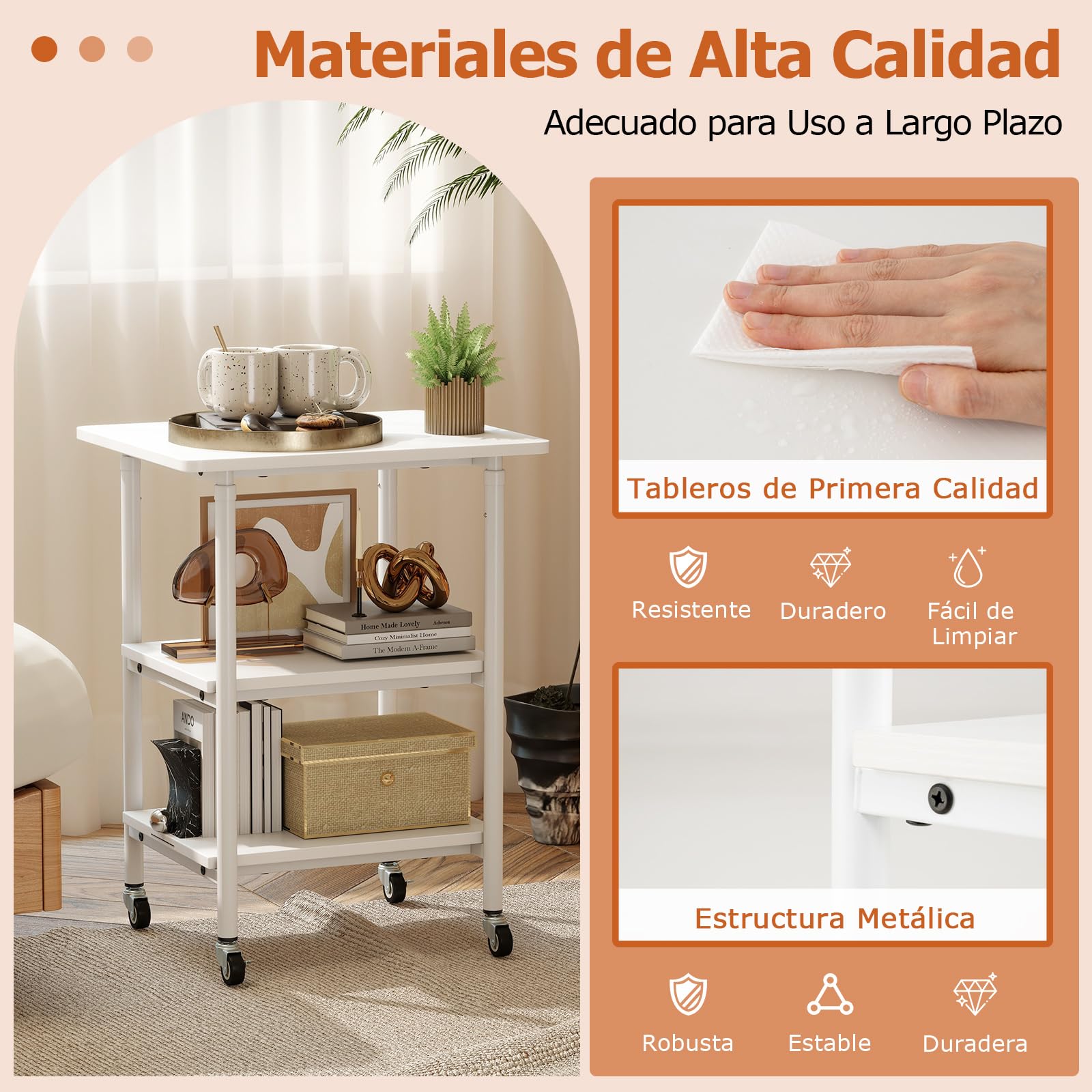 RELAX4LIFE Supporto per Stampante a 3 Livelli, Carrello Porta Stampante con Ruote Bloccabili e Altezza Regolabile, Tavolino Multiuso per Fax e Scanner, 49 x 40 x 65/77 cm (Bianco)