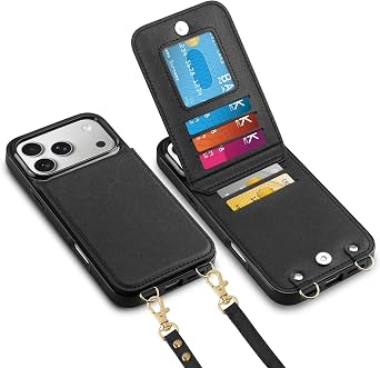 Vofolen for iPhone 17 Pro Max Wallet Case with Card Holder RFID Black | Crossbody Adjustable Strap Purse, Magnetic Clasp Leather Protective Shockproof Women Men, for iPhone 17 Pro Max Phone Case