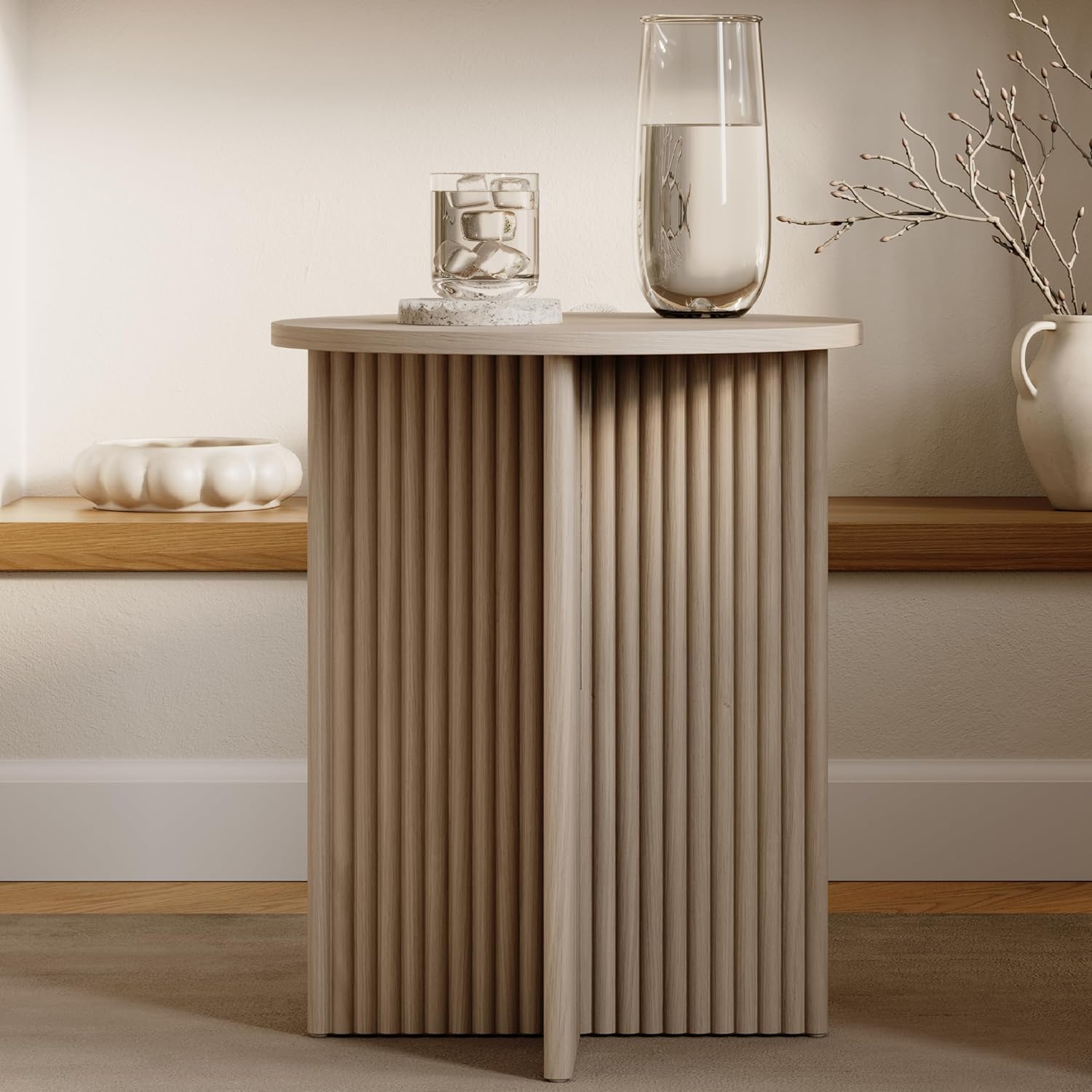 Amazon.com: Round Fluted Accent Side Table - Pedestal Drink Table - Modern Home, Bedroom, and ...