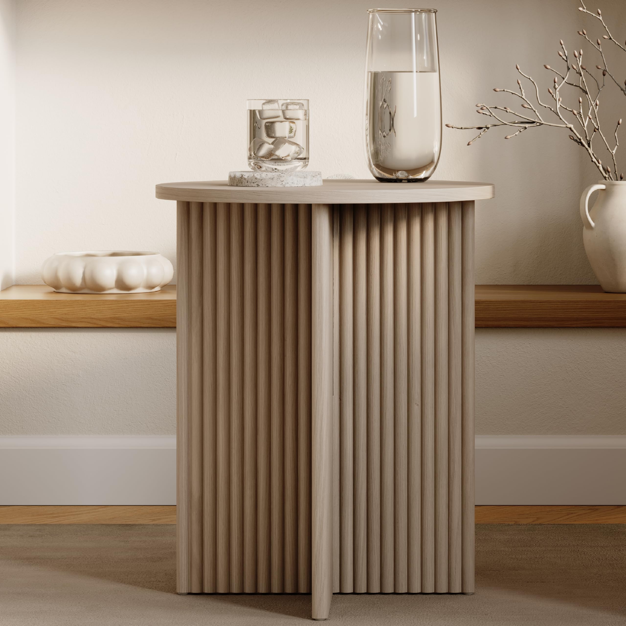 Amazon.com: Round Fluted Accent Side Table - Pedestal Drink Table ...