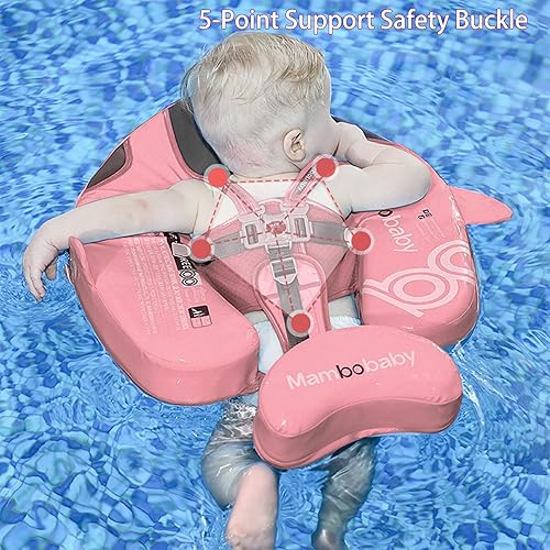 Miniatura 4 de Flotador Mambobaby no inflable con toldo, flotador de natación con protección UV para bebé con hebilla de seguridad, entrenador de natación con cola