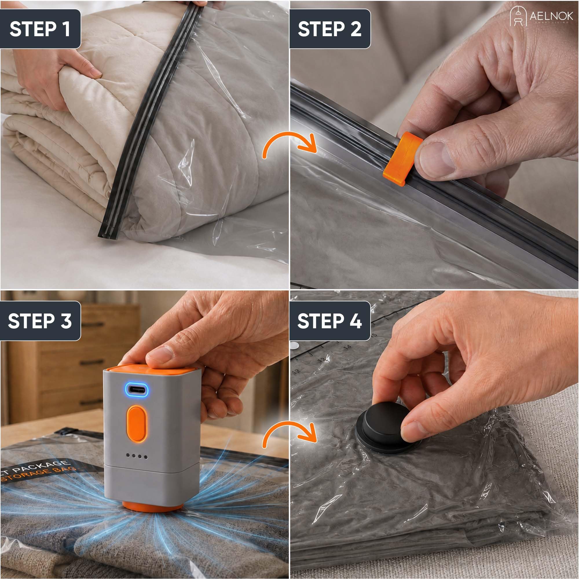 Vakuum-Aufbewahrungsbeutel mit USB-wiederaufladbarer elektrischer Pumpe, Vakuumbeutel für Kleidung, Kompressions-Verpackungsbeutel für Reisen, 4500Pa schnurlos, 6 klein, 6 mittel, 3 groß, platzsparend