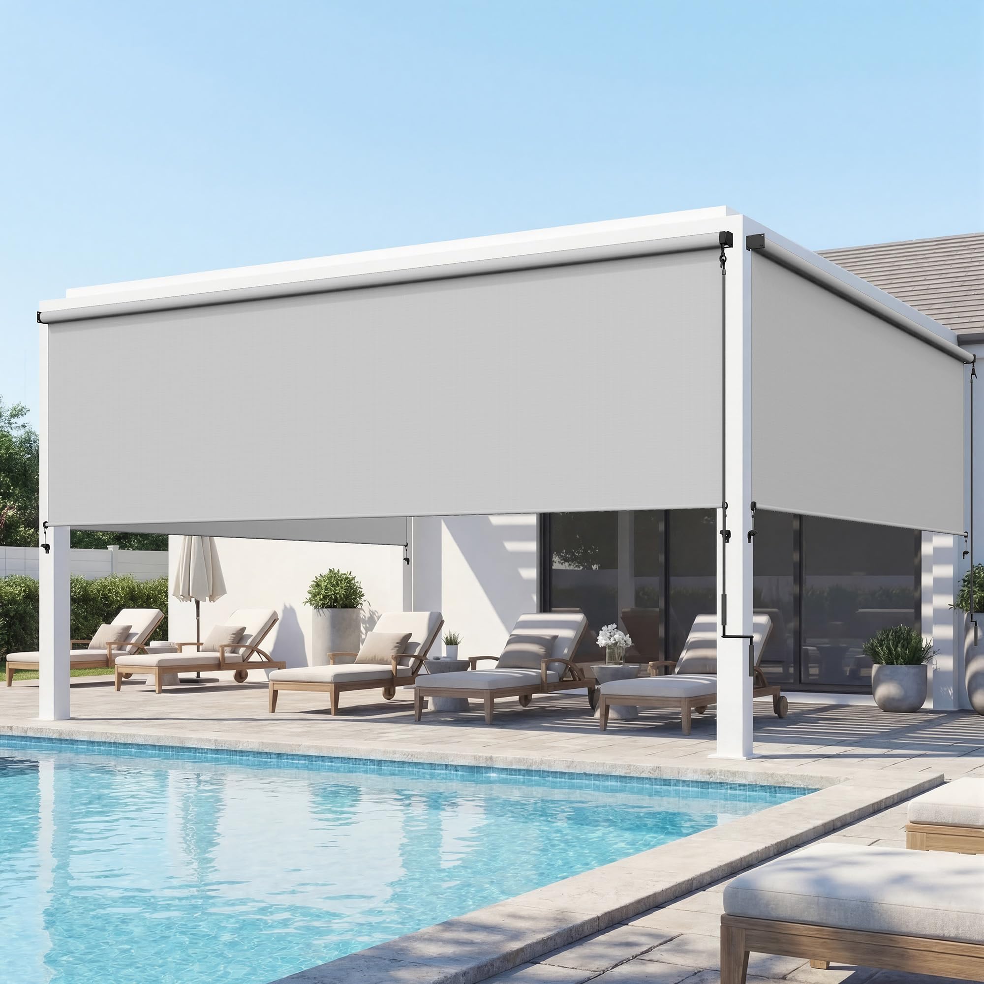 Photo 1 of Integrated Outdoor Roller Shade, 6'W x 8'H Assembly Free Outdoor Patio Blinds with 420GSM Upgraded Fabric for 95% UV Blockout, Cordless Patio Shade, Sun Shades Outdoor Patio for Porch, Gazebo, Balcony