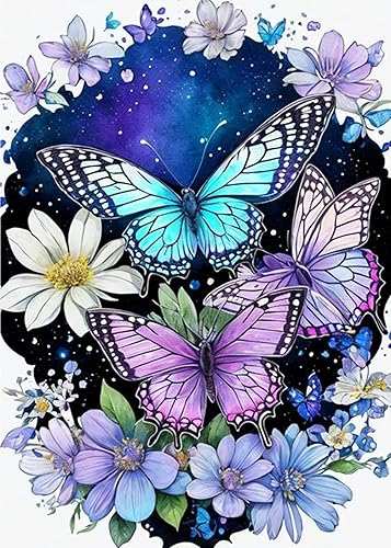 Miniatura 1 de FOXKISS Kits de pintura artística de diamantes de mariposa para adultos, pinturas de puntos de diamante de perforación completa para principiantes,