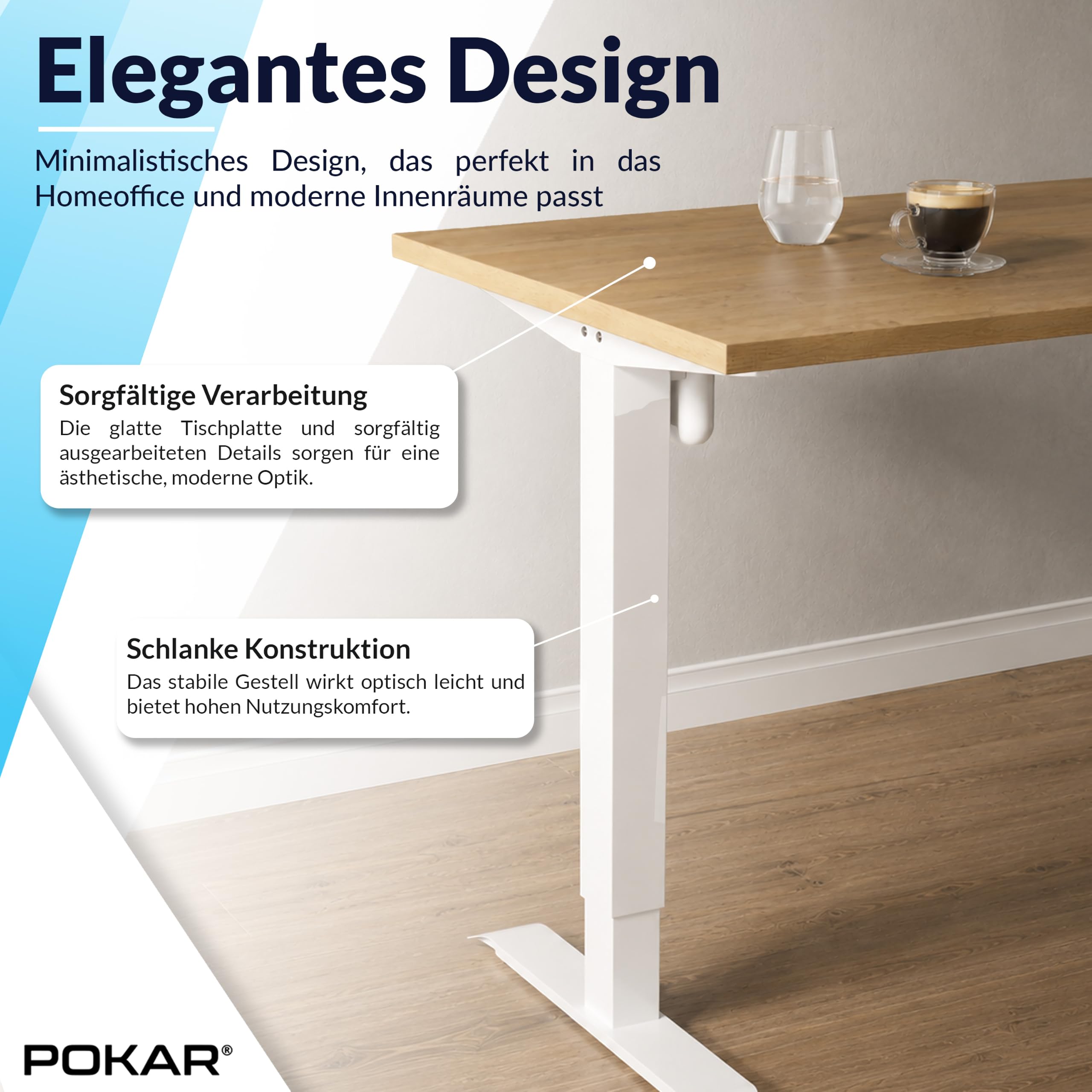 POKAR Höhenverstellbarer Schreibtisch Elektrisch 120x80 cm | Massive 25mm Platte | Memory-Panel mit USB-C und USB-A | Steh-Sitz-Tisch für Home Office | Gestell Schwarz, Platte Sonoma Eiche