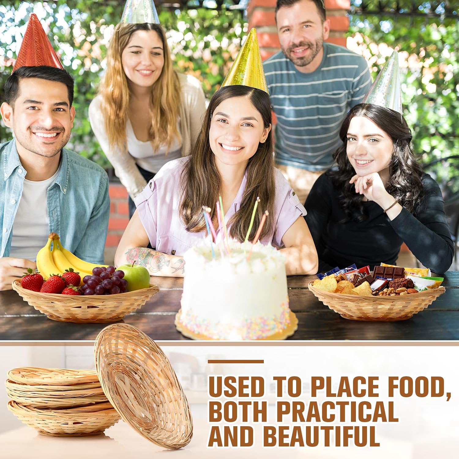 24 Pack Oval Bamboo Basket Tray 9.25 x 6 Inches Bamboo Small Bread & Fruit Baskets Woven Food Serving Tray for Kitchen Restaurant Display Decoration