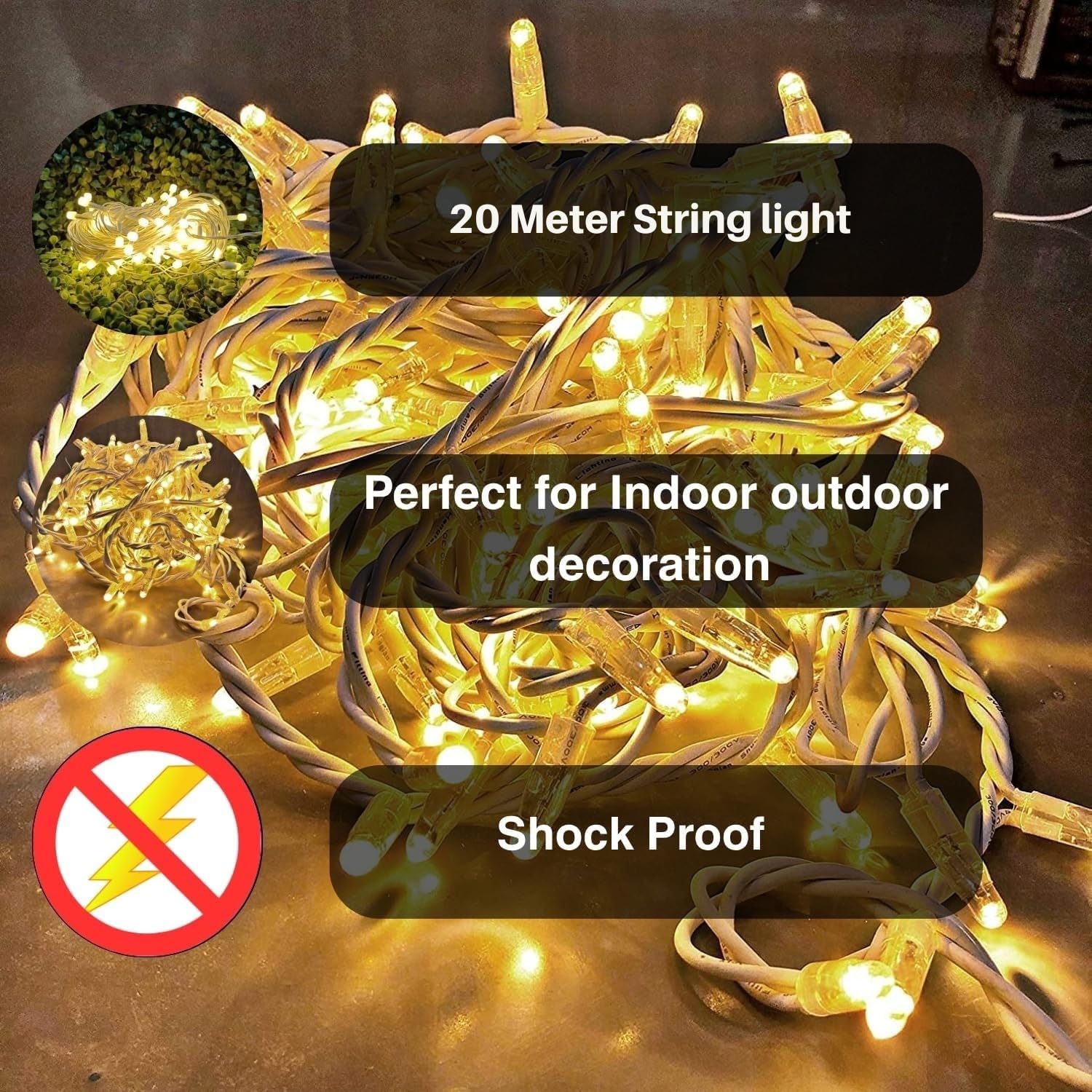 One94Store 20Meter 56 LED Serial String Lights – Plug in Waterproof Copper Wire Fairy Lights for Home Decoration, Christmas, Garden, & Diwali Decoration Lights for Balcony Outdoor – Warm White 2