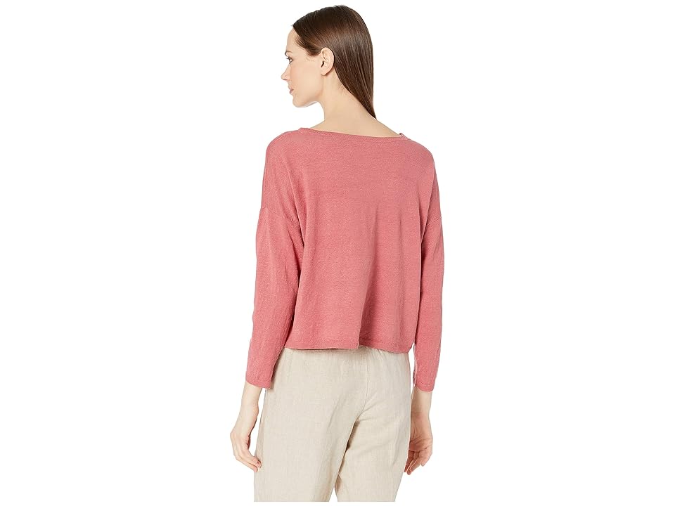 

Eileen Fisher Organic Linen Crepe Stretch Jewel Neck Box-Top (Chutney) Women's Clothing, Burgundy