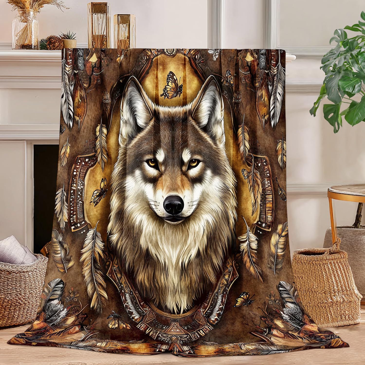 Couverture polaire loup indien chaude pour cocooning en famille au salon