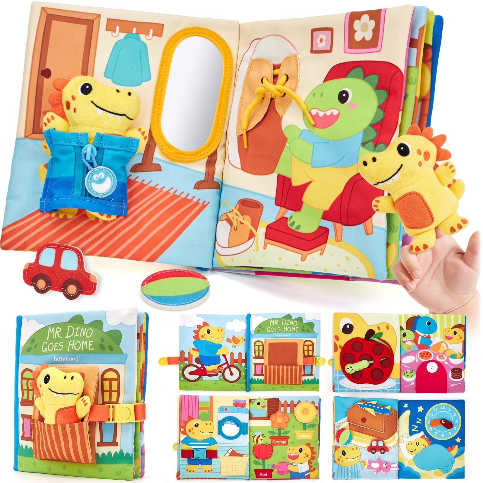Hahaland Dinosaurier Quiet Book ab 1 Jahr, Interaktive Lernbuch Ersetzen Bildschirmzeit, Weicher Stoffbuch, Tragbares Busy Book Kinderspielzeug, Montessori Spielzeug ab 1 2 Jahre, Ostern Baby Geschenk