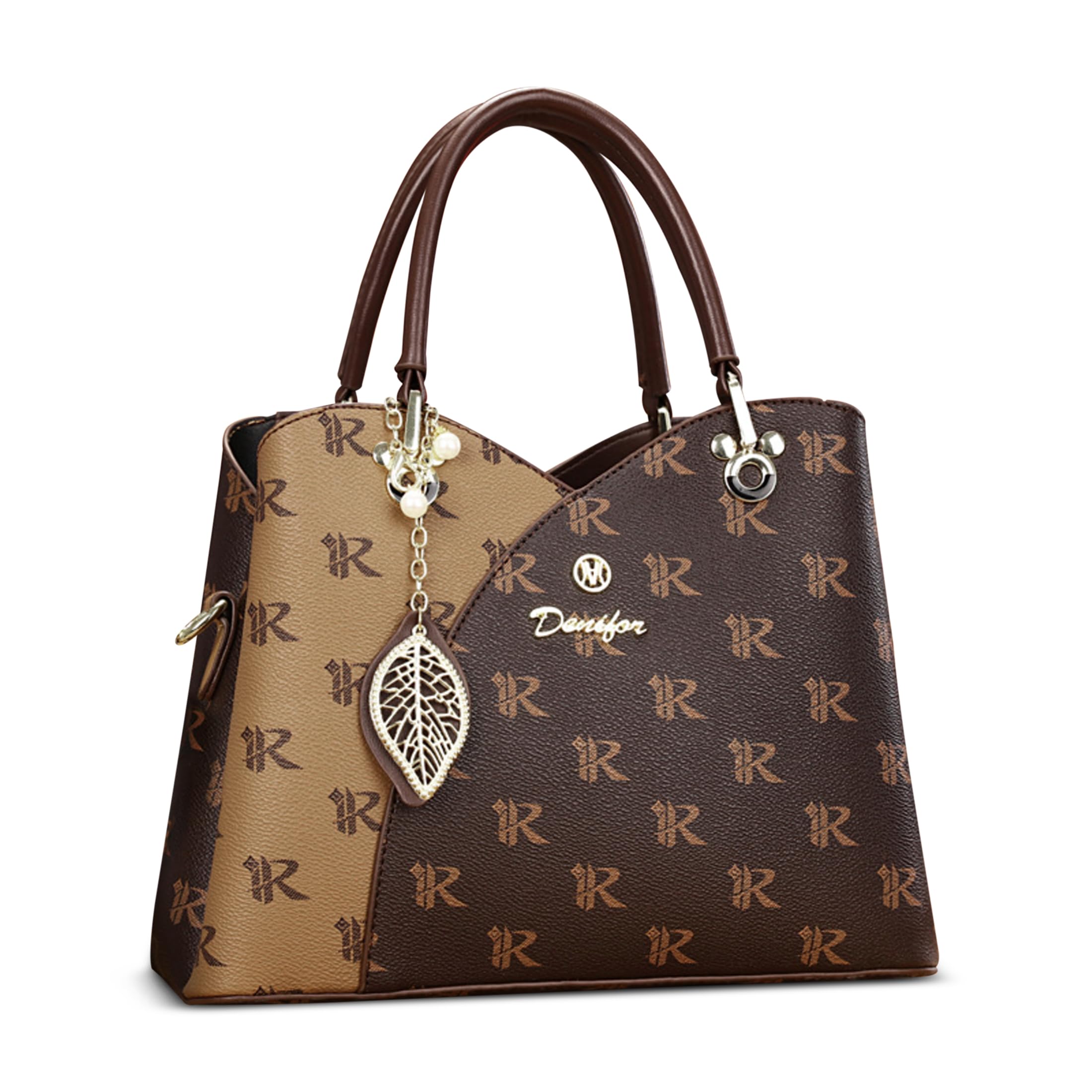 Bolsos Mujer Elegante Imprimir Bolsa de Mano Bolso de Hombro con Delicado Colgante Señora Bolso Bandolera para Compras Trabajar Viajes Cuero PU Marrón C
