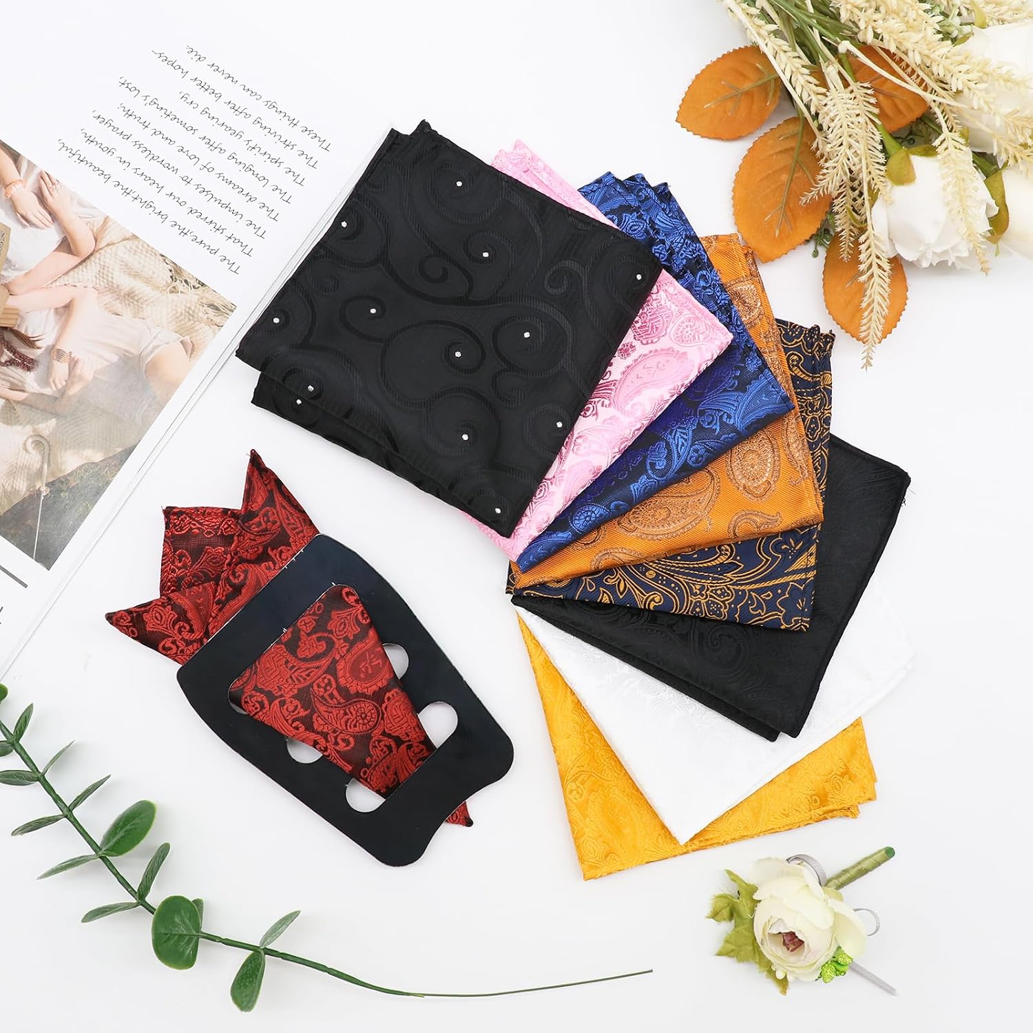 Paisley Pocket Squares for Men, Suit Men's Handkerchief with Pocket Square Holder for Wedding Business Banquet