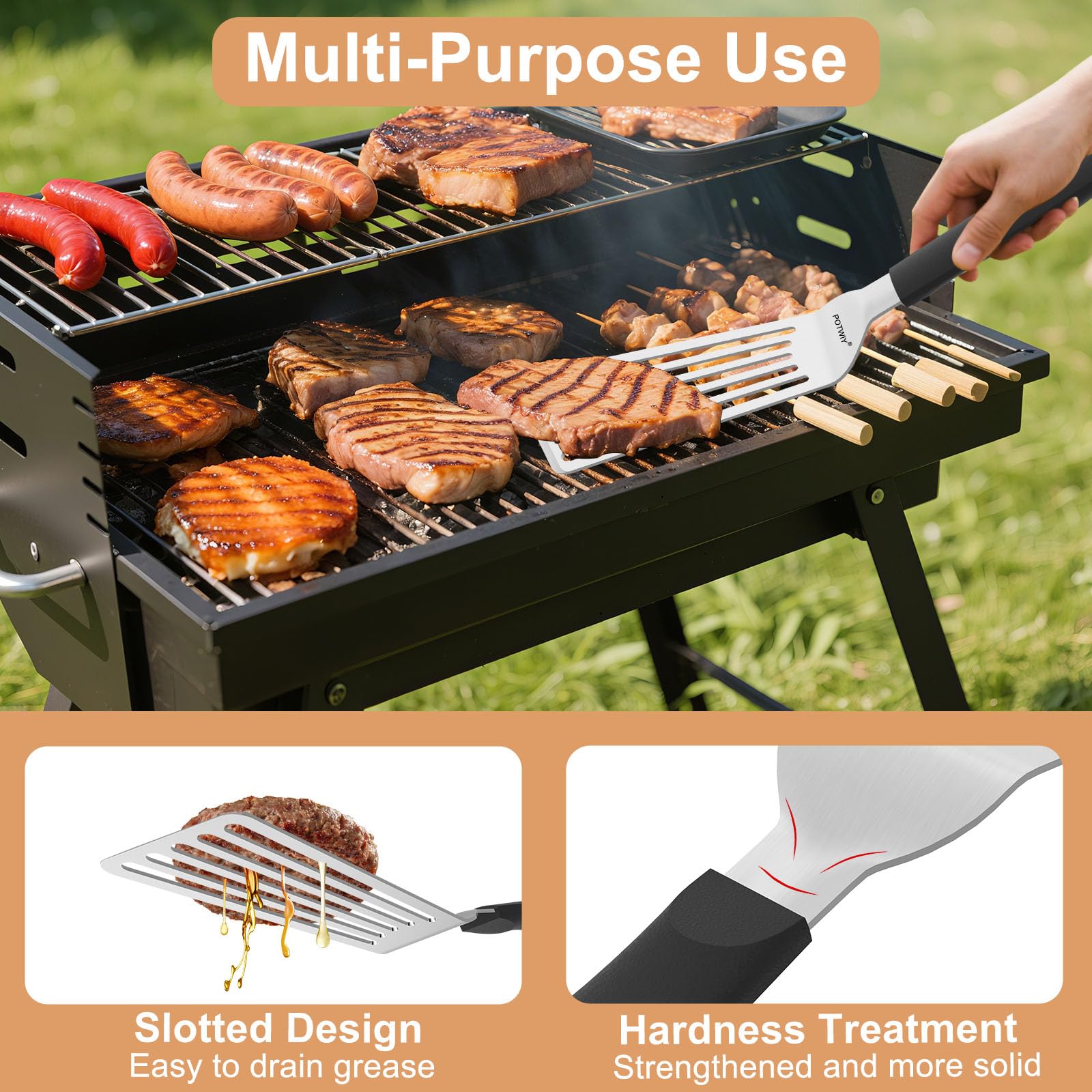 Pfannenwender-Set, Edelstahl, 33,8 cm groß und 28,7 cm, kleiner Schlitz-Fischwender mit Silikongriff, Metallspatel für Küche, Grillen, Kochutensilien, Flipper für Fisch, Ei, Pfannkuchen (2
