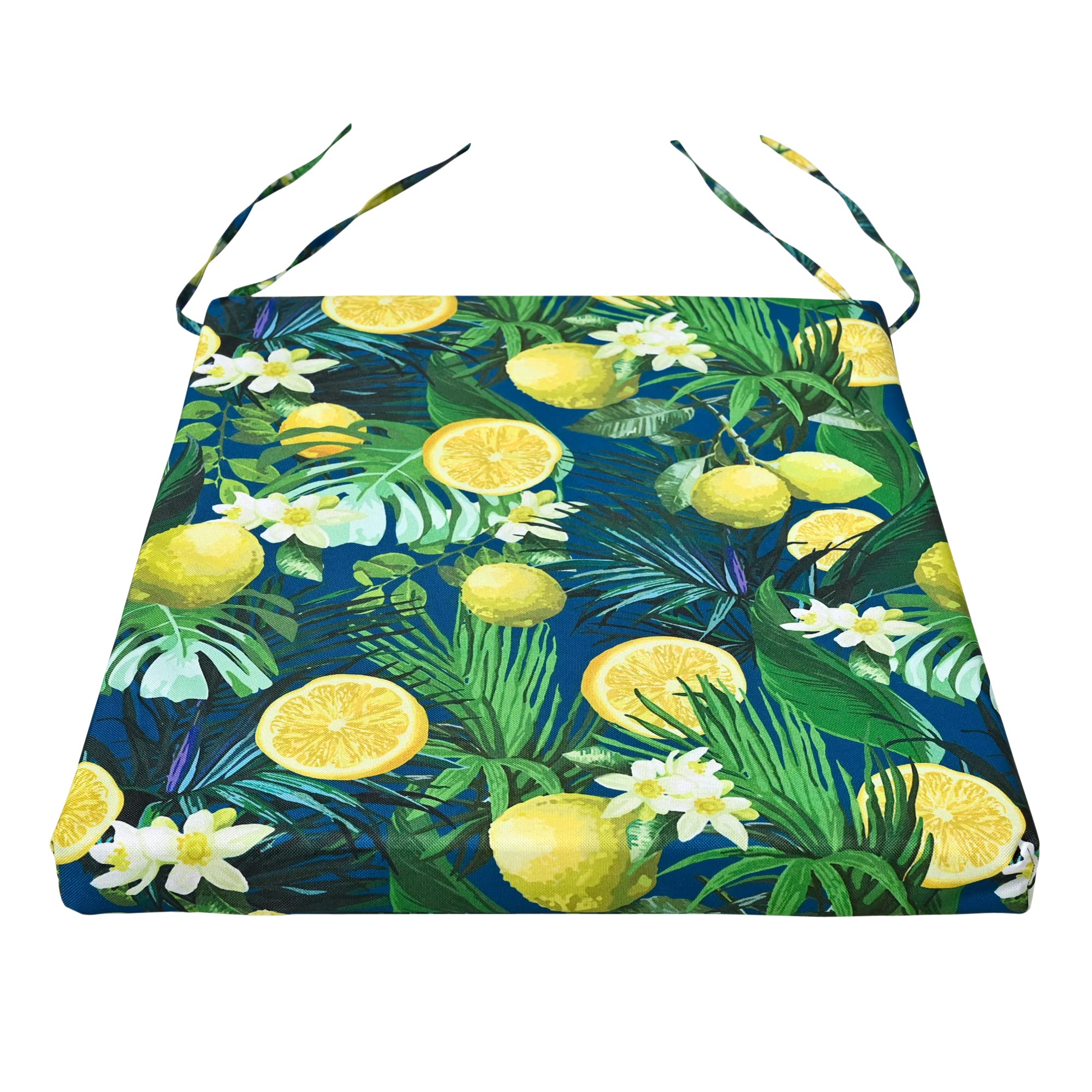 Waterproof Chair Cushion With Ties - Indoors/Outdoors Seat Pads Cushion Pad Trapeze - Removable Cover, Water Resistant Material, Foam - For Garden Kitchen Living Room Patio Coffee Shop -Tropical Lemon