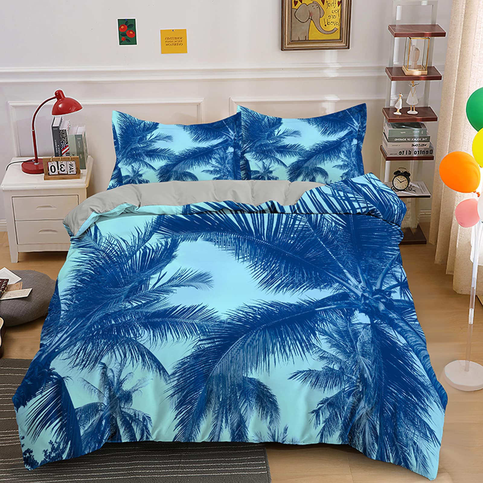 Copripiumino Matrimoniale volpe blu Copripiumini in Microfibra per Adulti, Reversibile Set di Biancheria da Letto con Cerniera, 1 Copripiumini 260x240 e 2 Federe 50x80 cm