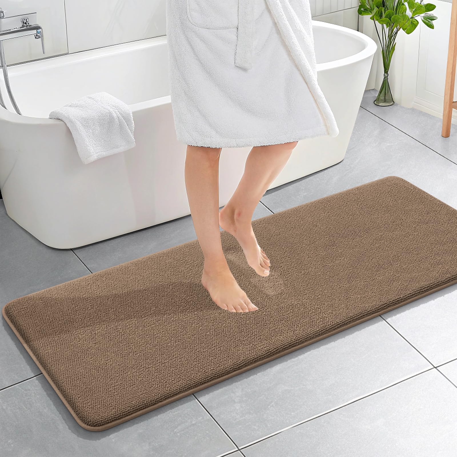 OLANLY Memory Foam Bathroom Runner Rugs 59x20, Absorbent Long Mat, Mocha