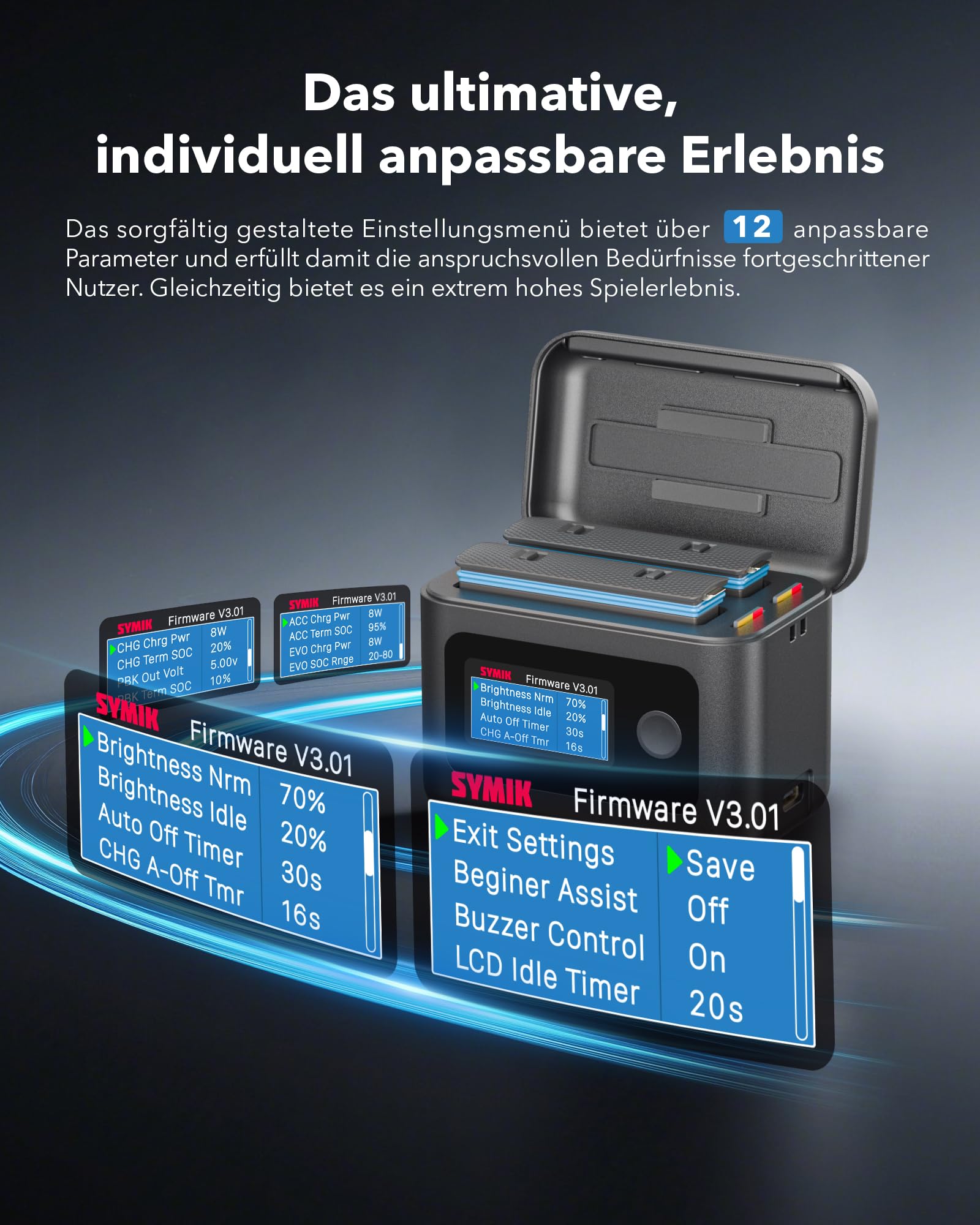 SYMIK Akku-Ladegerät für Insta360 X4 Air, 27W Dual-Kanal-Schnellladegehäuse | LCD-Display, Intelligenter Zweiwegladegerät-Hub für Insta 360 X4-Air Akku Zubehör, Schnelllade-Hub Zeigt Batterie-SOC