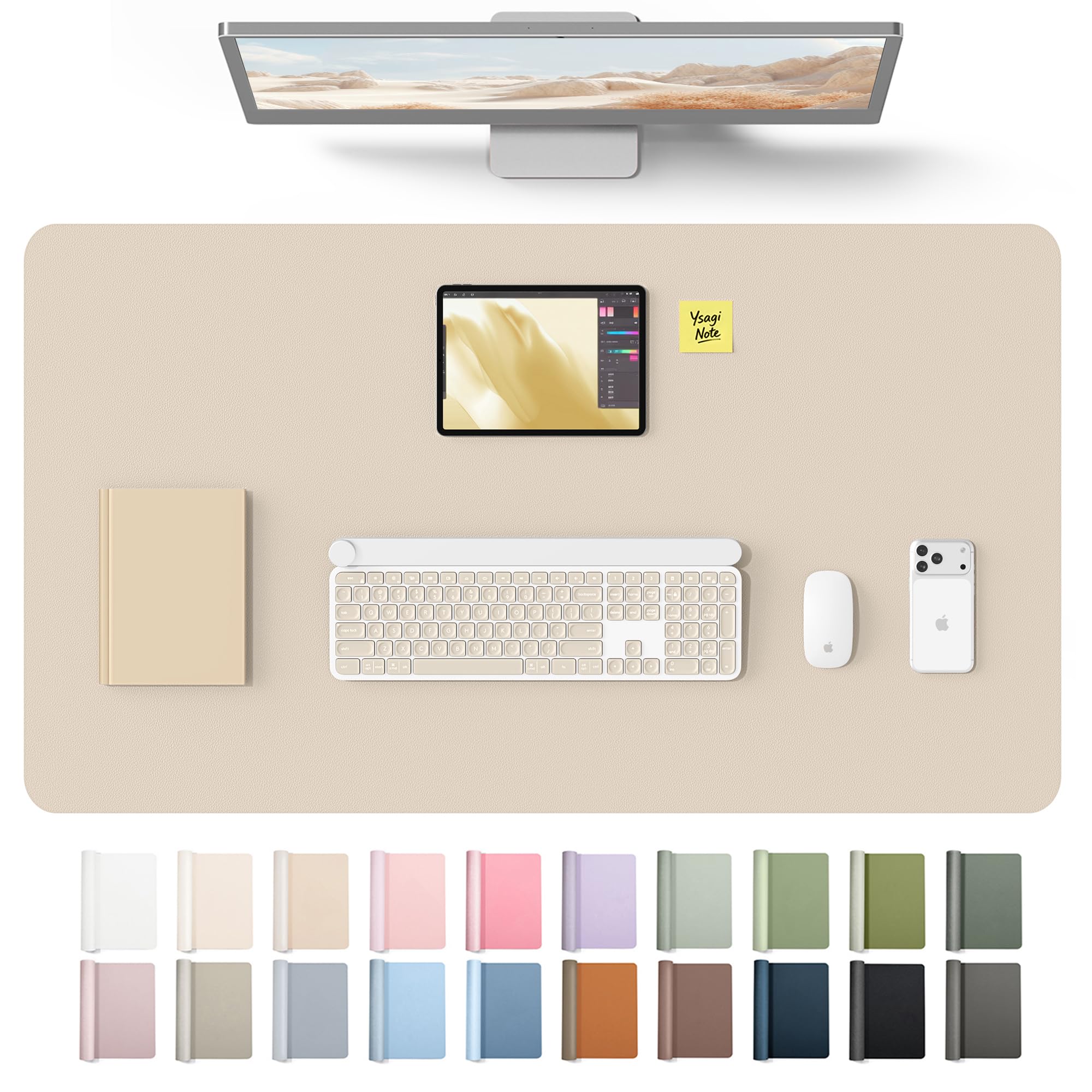 YSAGi Leather Desk Protector, Office Mat, Large Mouse Mat, Non-Slip PU Leather Blotter, Laptop Desk Mat, Waterproof Writing Pad for Office and Home(Eeggshell, 40" x 24") Eeggshell 40" x 24"