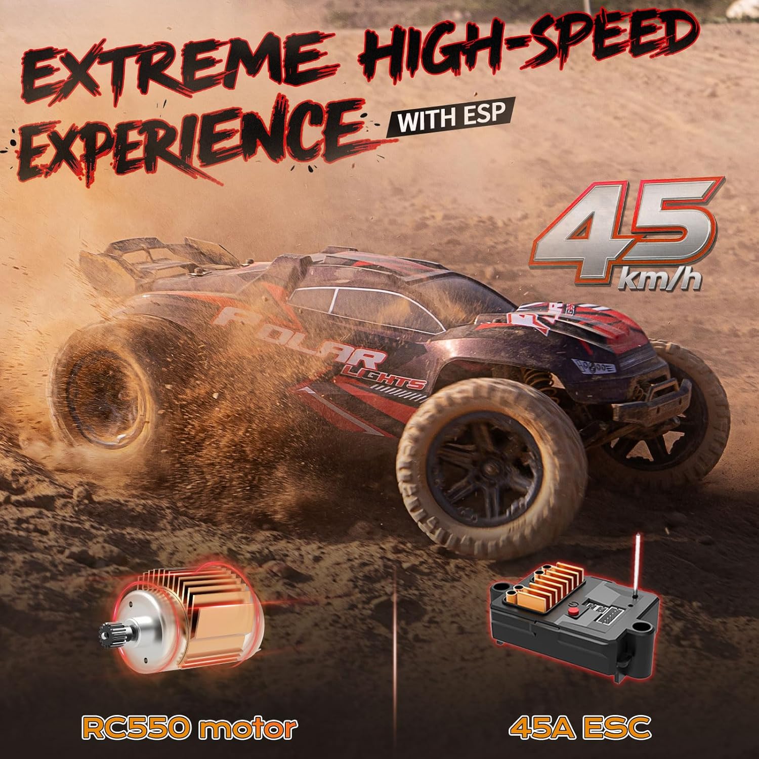 YESHIN 1:10 Large RC Car 45km/h High Speed Off-Road Truck, Waterproof Electric Powered RC Cars All Terrain Toys with 2 Rechargeable 2600mAh Batteries Two Shells