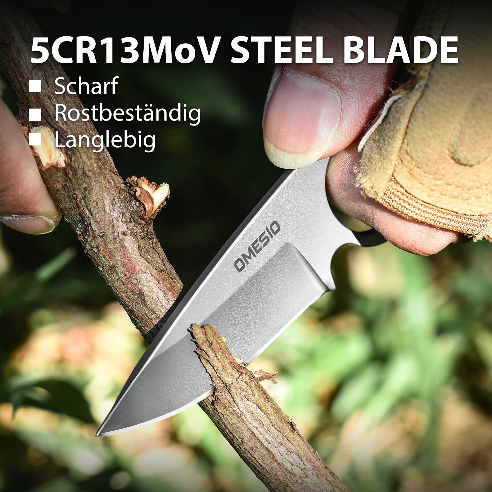 Omesio Neck Knife with Sheath and Necklace, 2.36” 5Cr13MoV Steel, G10 Handle Full Tang Small Fixed Blade EDC Tactical Knife with Kydex Sheath for Men Women