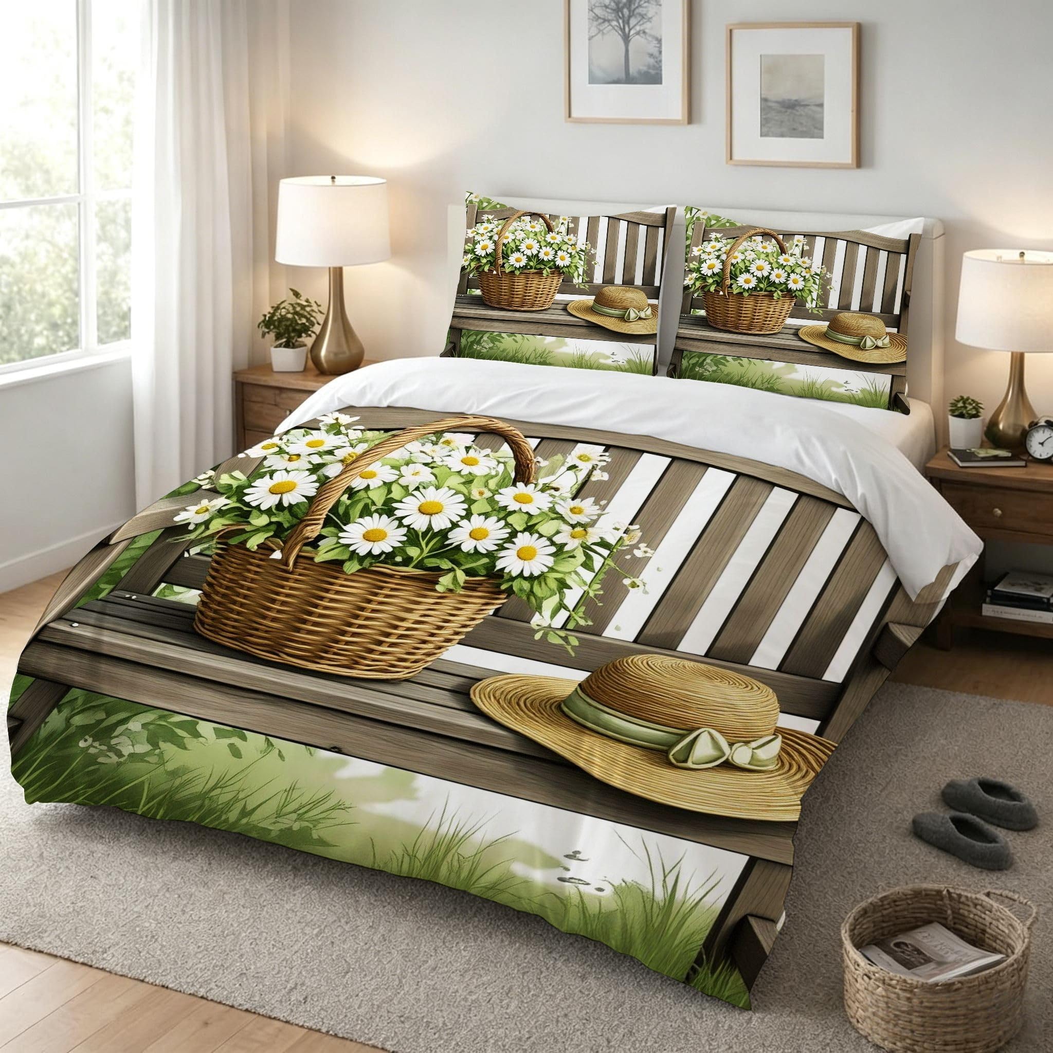 Copripiumino Matrimoniale Cesto Di Fiori Marrone 260x240, ZQ7992 | Traspiranti Durevoli Microfibra, per Tutta la Famiglia, Matrimoniale, per Tutte le Stagioni, con 2 Federe 50x80 cm