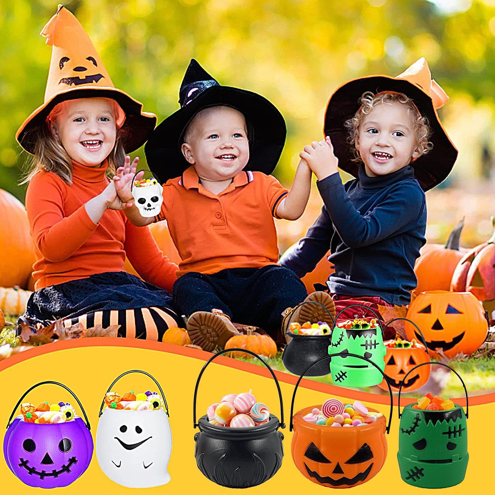 10 Mini Calderoni Per Caramelle Di Halloween - Forma Strega E Teschio, In Plastica, Con Manico, Per Dolcetto O Scherzetto E Decorazioni - 4