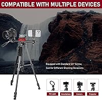 Vista 3 de EVUMO HF3 Trípode horizontal para cámara y iPhone, trípode de cámara elevado de 65 pulgadas y monopod 2 en 1 con control remoto y soporte