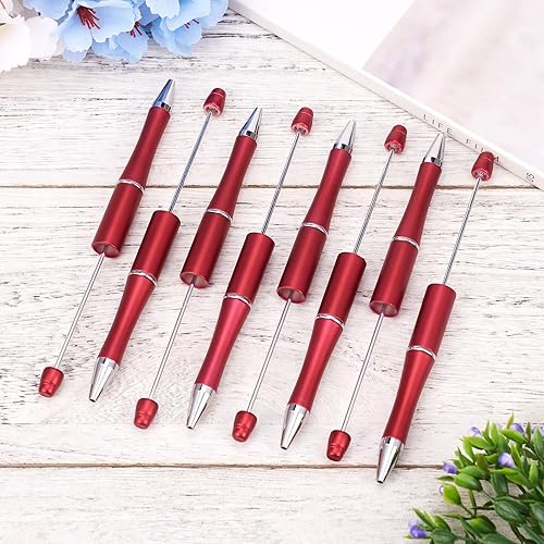 Beadthoven - 20 bolígrafos de cuentas rojas, con cuentas y eje del Día Patriota, bolígrafos de tinta negra para manualidades, suministros de