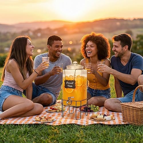 Miniatura 9 de 2 Gallon Glass Drink Dispenser, Drink Dispensers for Parties, Beverage Dispenser with Stand and Glass Lid, 100% Leakproof Spigot, Ideal for