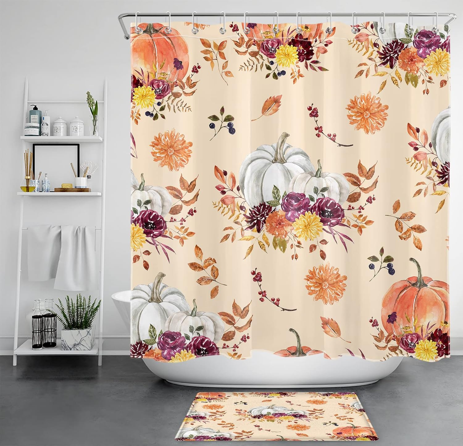 Amazon.com: ECOTOB Fall Watercolor Floral Shower Curtain Sets with Bath ...