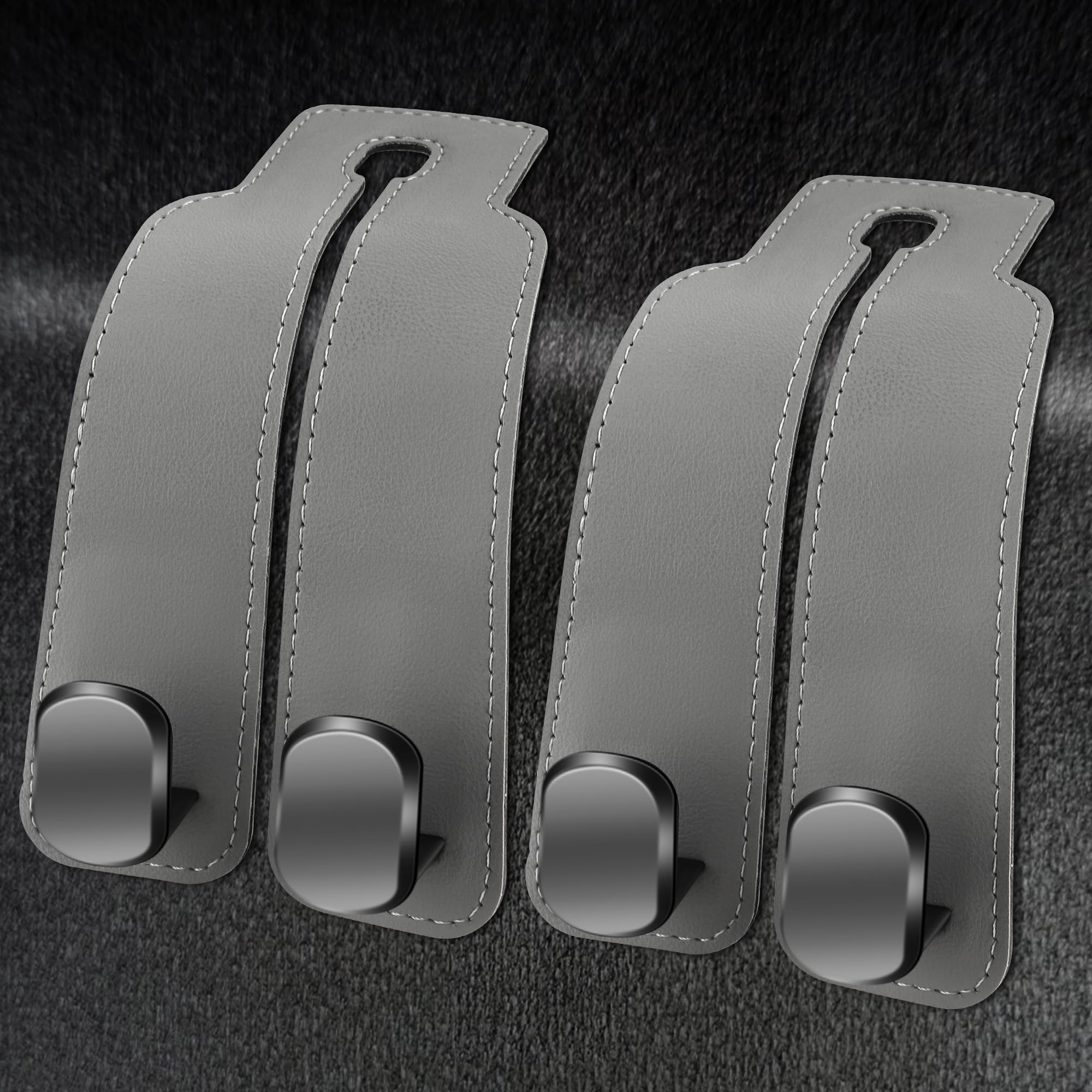 Amelity Car Seat Hooks for Headrest, Purse Hook for Car, Car Seat Back Storage Hook, Purse Clip for Car (2 Pack, Gray)