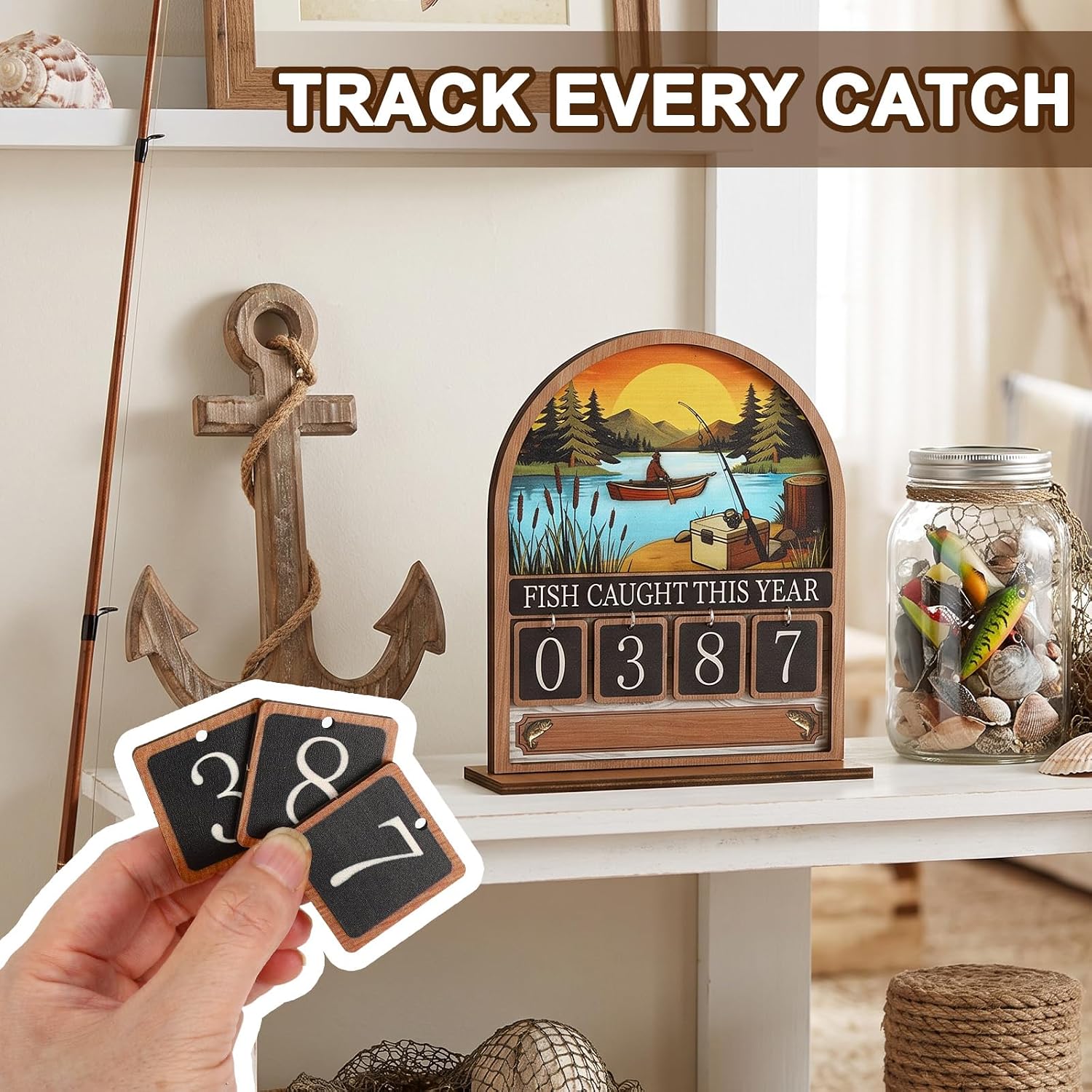 Fish Caught This Year Sign Wooden Fishing Tracker Sign image 4
